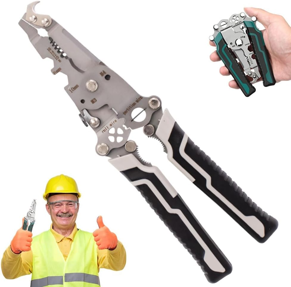 18 in 1 Foldable Wire Stripper, 2025 New Multifunctional Wire Stripper Pliers, Professional Wire Stripper Crimper Cable Cutter Pliers for Cutting and Pulling Wires Cable Scissors
