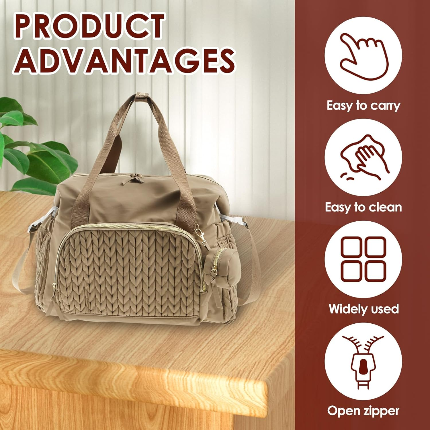 Diaper Bag Tote Sturdy Kids Diapers Bag Versatile Traveling Diaper Bags Portable Baby Bag with Pacifier Case Easy to Clean Mom Hospital Bag image number 5