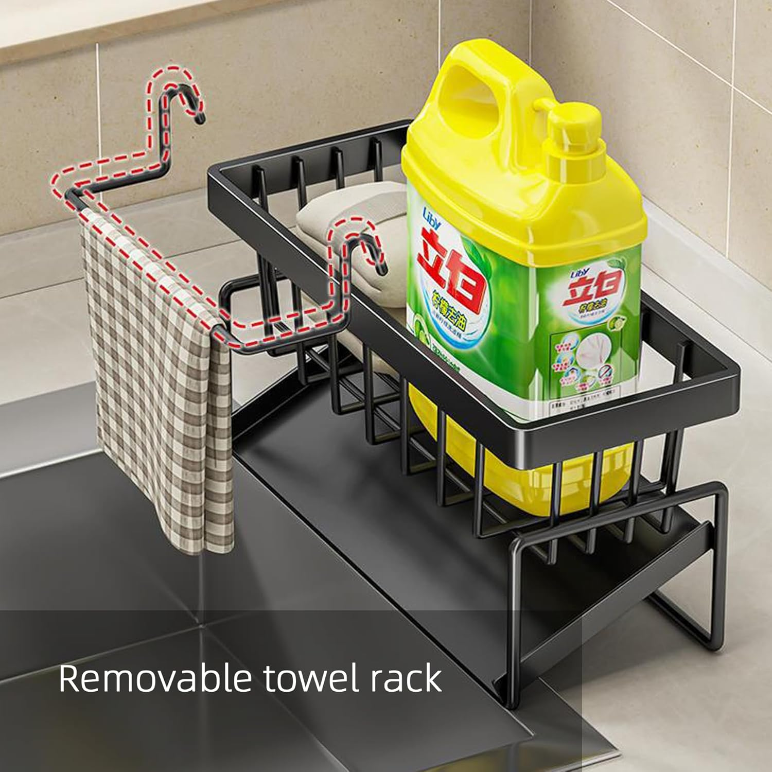 Kitchen Sink Caddy Organiser, Food Grade Stainless Steel. Sponge Holder, Automatic Drainage, Dish Soap Scrubber Brush Dishcloth Holder Rack, Kitchen and Bathroom