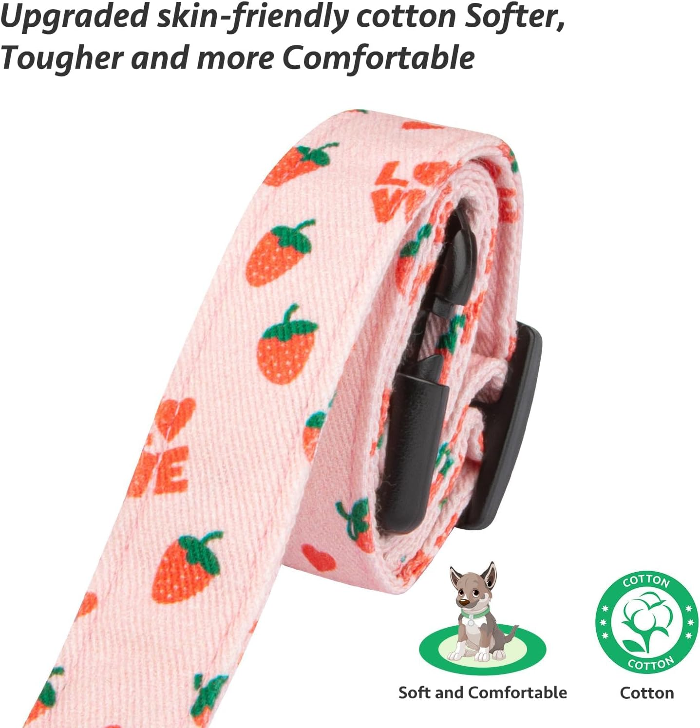 Cotton Handmade Dog Collar Cute and Distinctive Patterns Pink Strawberries with Pendant for Girl Boy Dogs Collars M image number 4