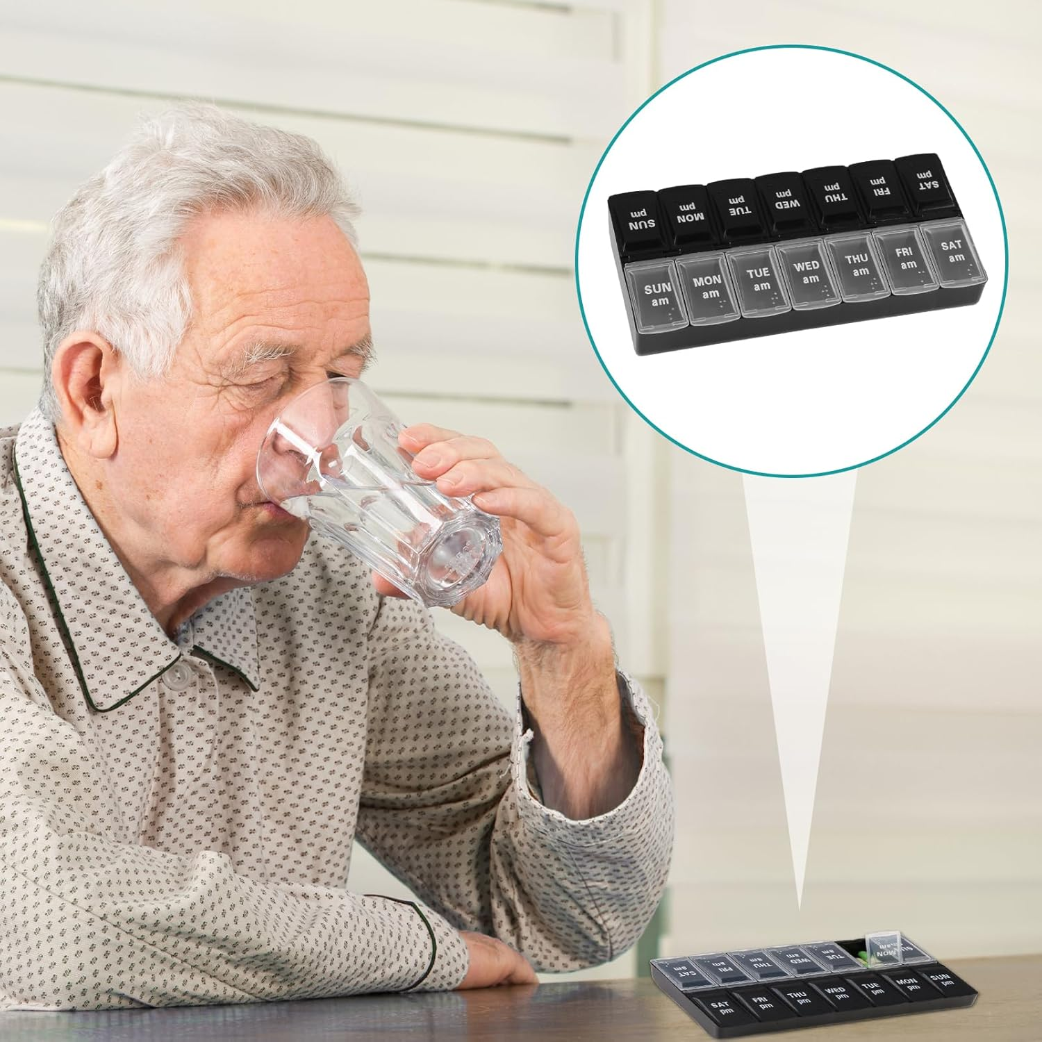 Bushhaven Pill Organiser Box - Weekly 7-Day AM/PM Pill Case with 14 Removable Compartments for Vitamins, Fish Oil, Supplements & Medication | Portable Travel Pill Organiser Box (Black) image number 5