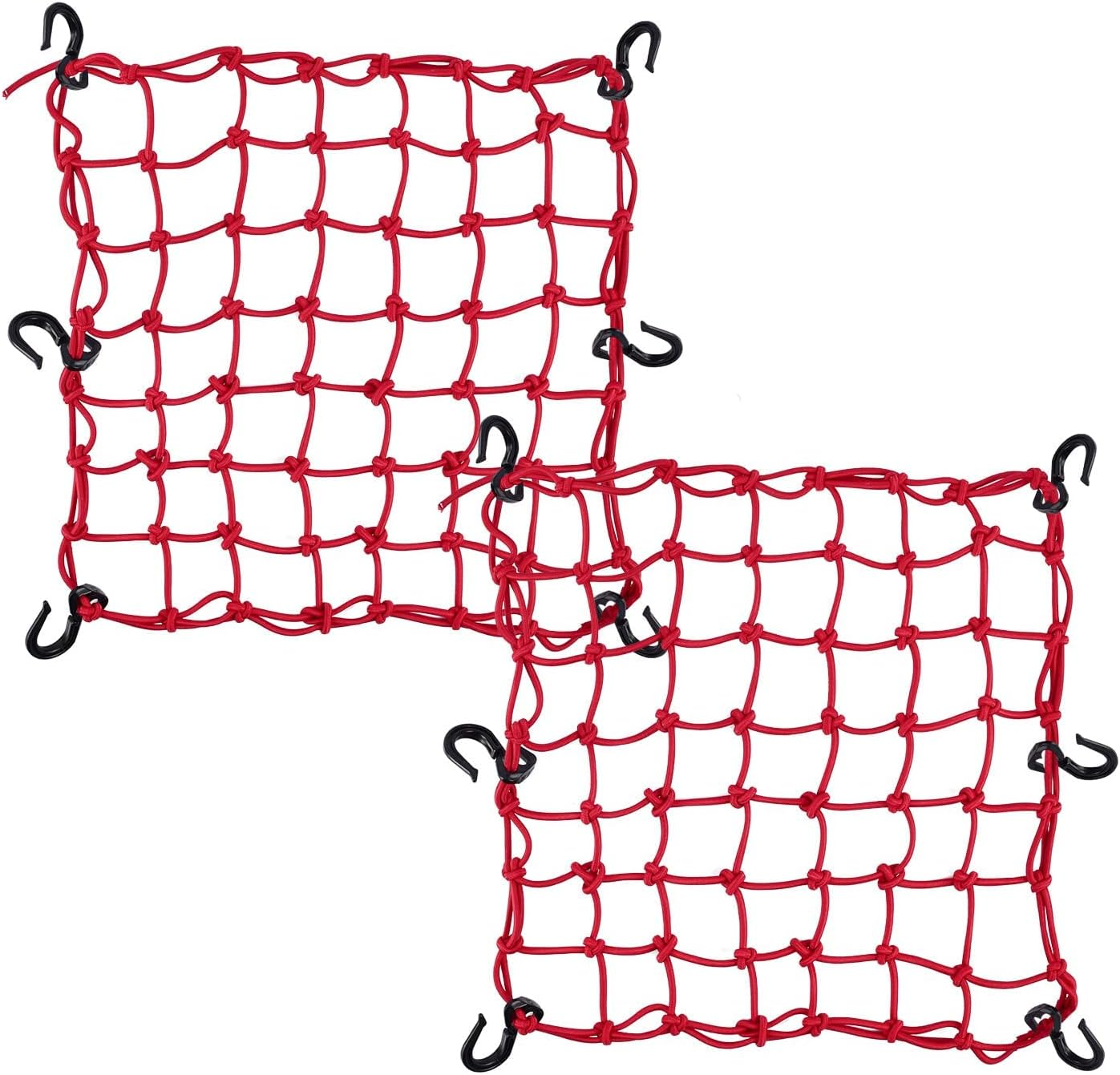 Small Cargo Net 15"X15" Stretches to 30"X30" with Thicken Hooks | Natural Latex Core, Tight 2&rdquo;X2&rdquo; Mesh Heavy Duty Bungee Net for Motorcycle Helmet, Bike, ATV, UTV, Luggage