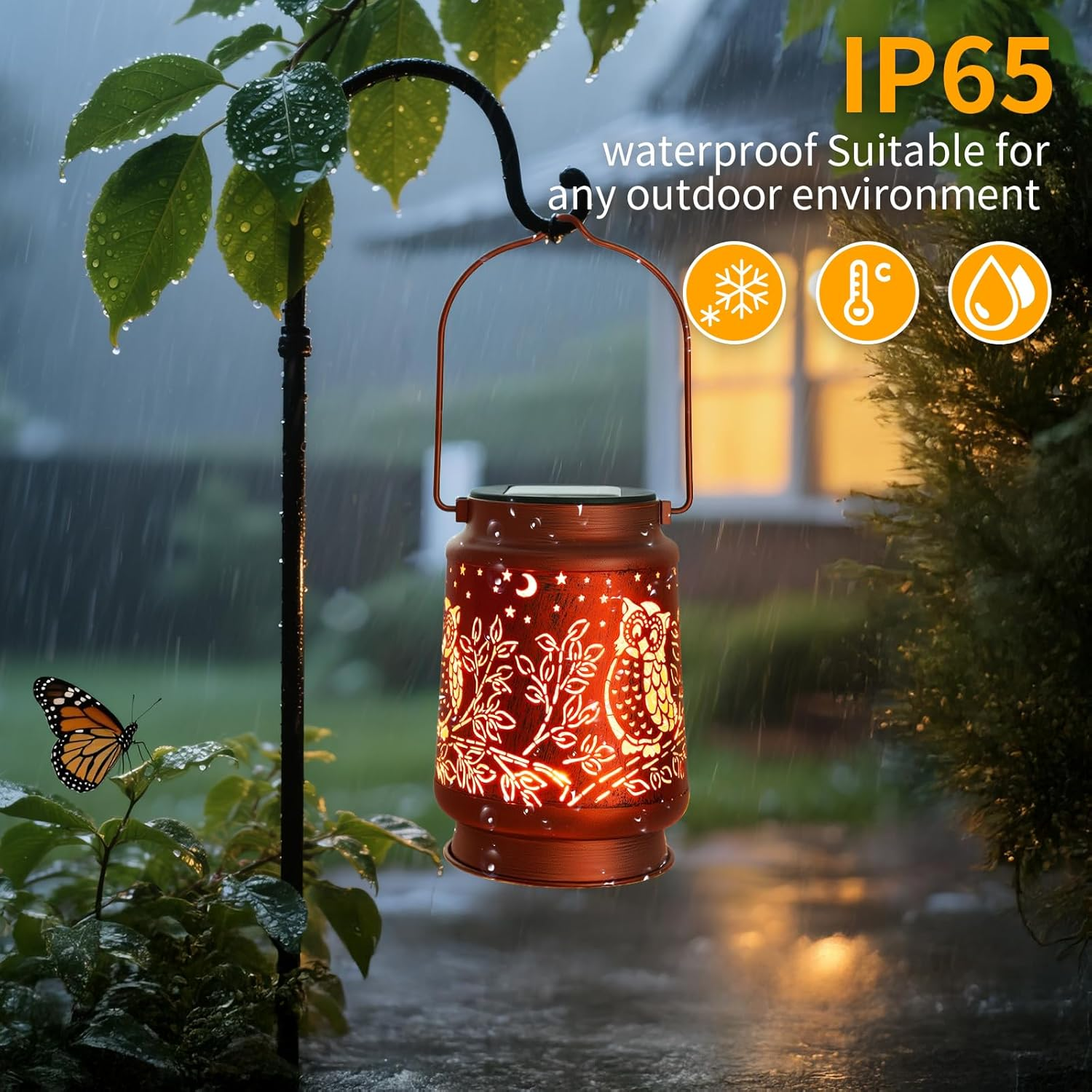 YWYELED Outdoor Solar Lanterns Waterproof - Metal Hanging Solar Lights Outdoor Decorative, Solar Powered LED Lantern Lamp for Patio Yard Garden Decor for outside (1 Pack, Owl Shape) image number 5