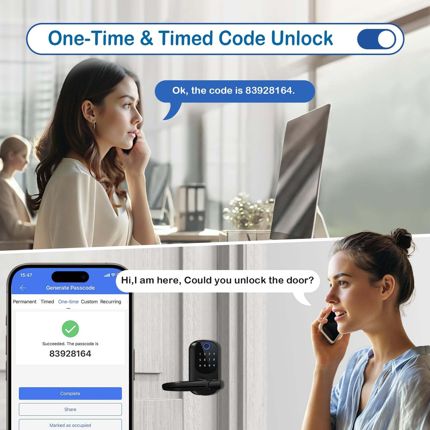 Smart Door Lock with Handle, Keyless Entry Door Locks, 8-In-1 Fingerprint Keypad Deadbolt Lock, Smart Locks for Front Door, Digital Door Knob Lock for Interior, Exterior, Home image number 2