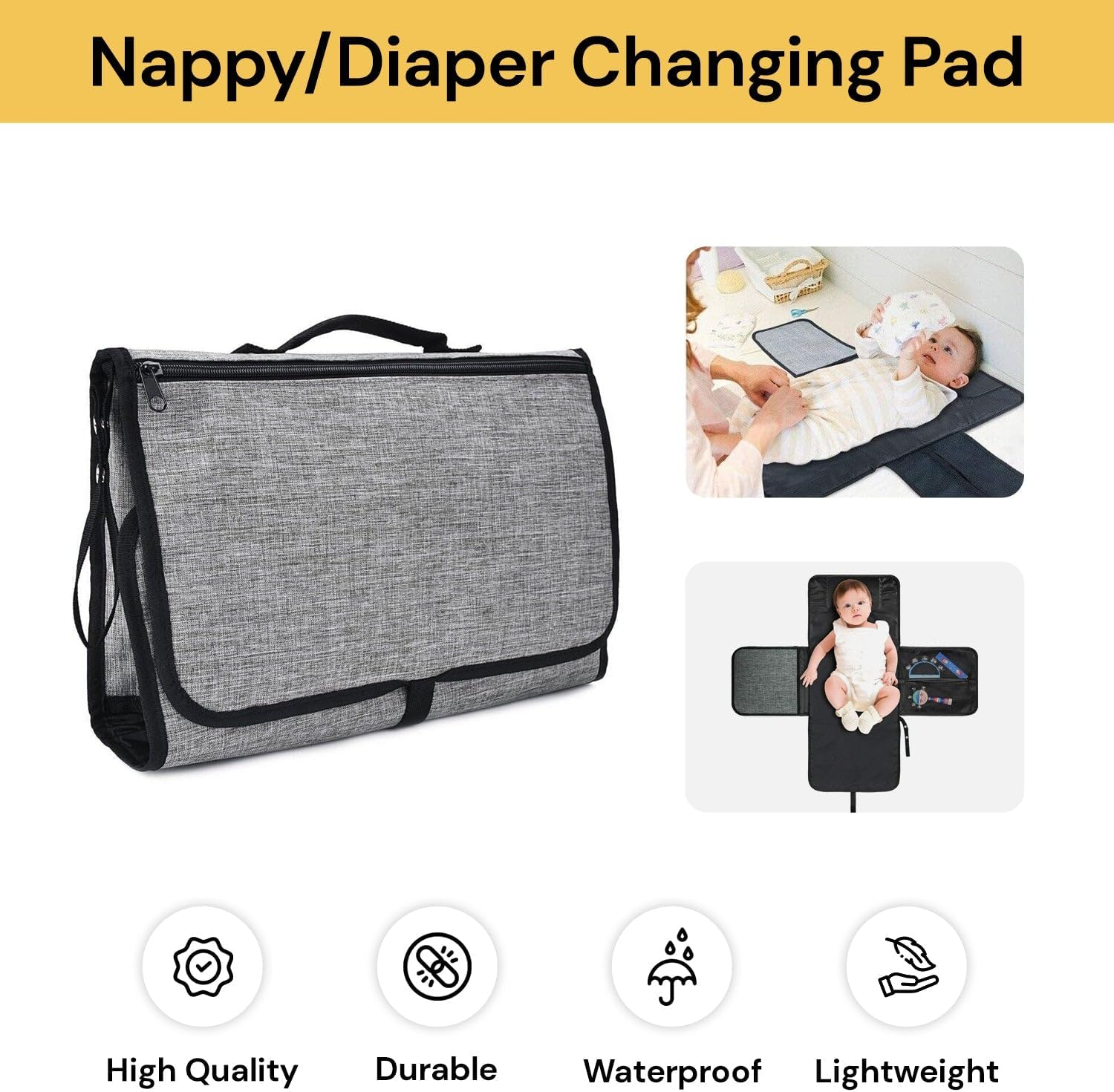 EZONEDEAL Portable Diaper Changing Pad for Baby Mat Travel Changing Mat Diaper Baby Changing Pad Waterproof Foldable Baby Changing Grey for Newborn and Toddlers Home Travel Outside image number 4