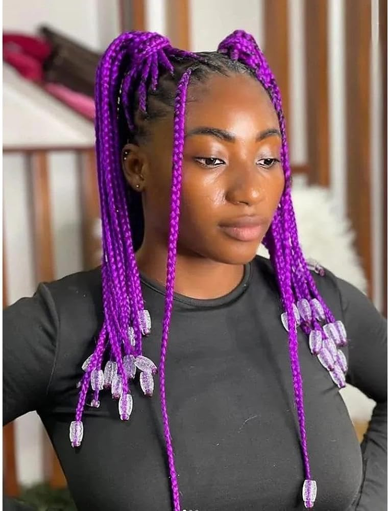 24 Inches Dark Purple Braiding Hair Extensions 3 Bundles, Heat Resistant Synthetic Fiber for Box Braids and Crochet Weaving (3 Bundles/Pack) - Damail image number 1