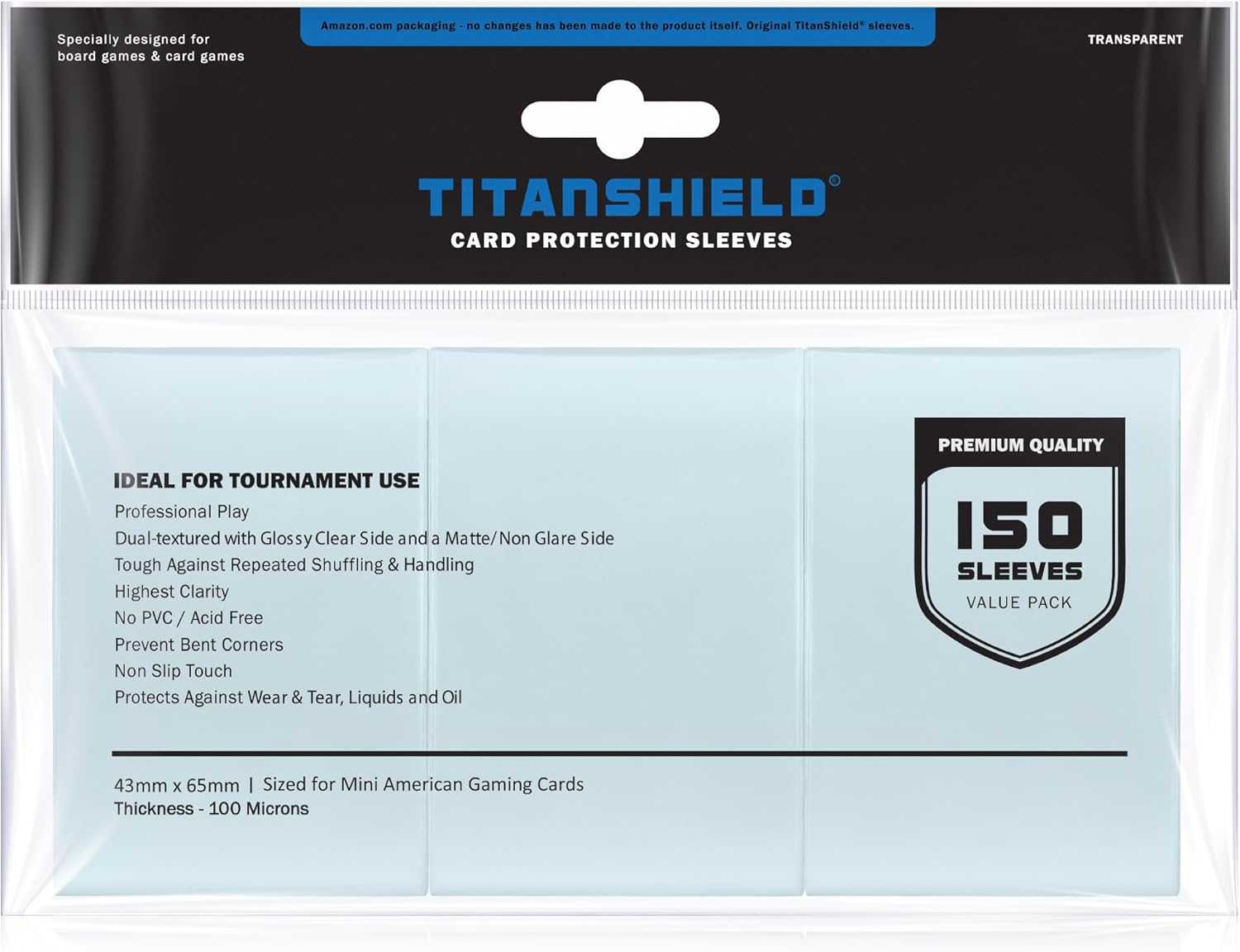Titanshield (150 Sleeves) Clear Mini American Size Board Game and Matte Card Sleeves