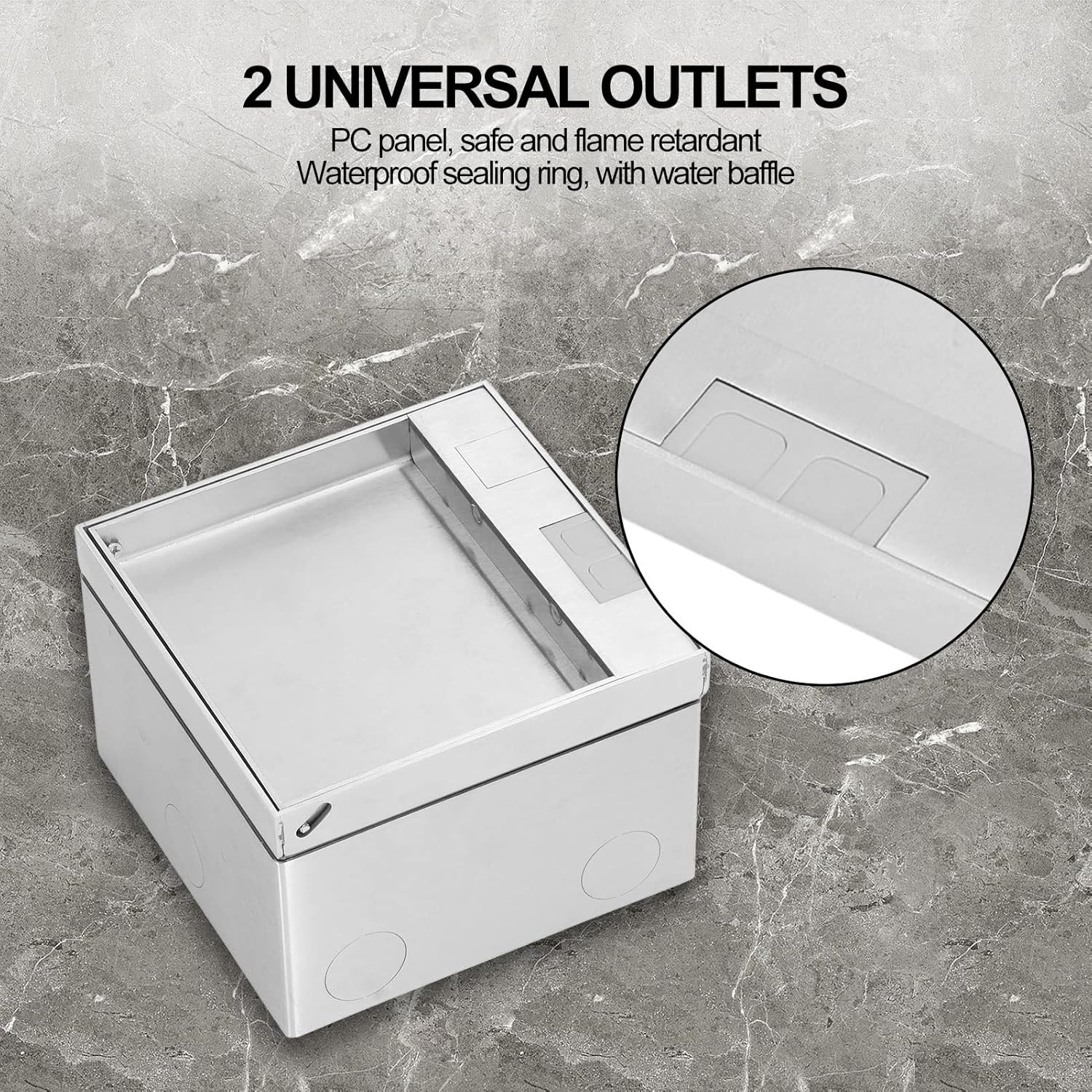 Floor Electrical Outlet Box, AC250V 4000W Embedded Stainless Steel Cover Dual Outlets Electrical Floor Box, Waterproof Desktop Floor Power Socket Box with Junction Box image number 3