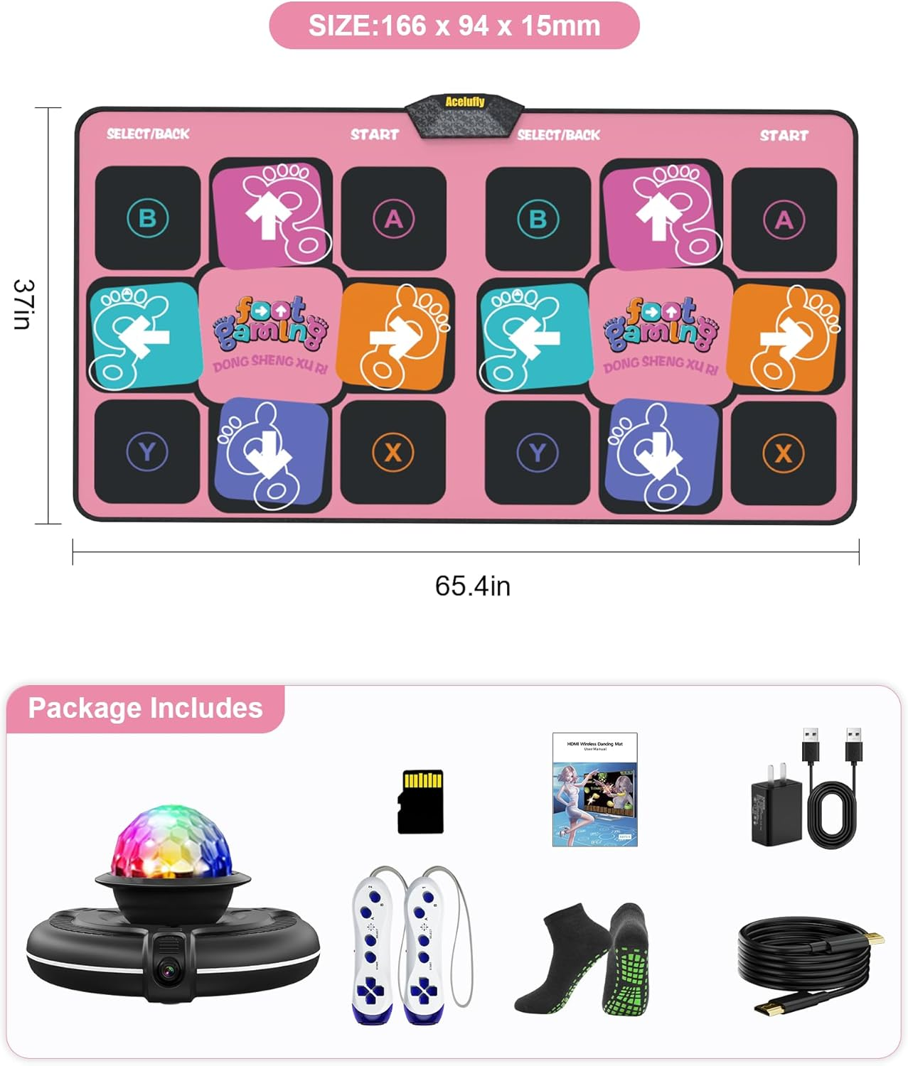 Double Dance Mat, Wireless Dance Mat for TV with Camera, Non-Slip Dance Pad with Wireless Controller, Game Mat Birthday Gifts for Kids Adults Girls Boys (Pink) image number 1