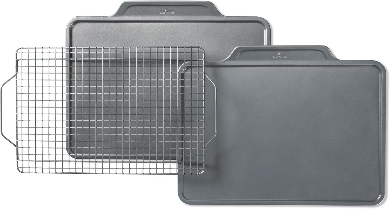 All-Clad Pro-Release Nonstick Bakeware Set 3 Piece Oven Safe 450F Half Sheet, Cookie Sheet, Muffin Pan, Cooling & Baking Rack, round Cake Pan, Loaf Pan, Baking Pan Grey image number 3