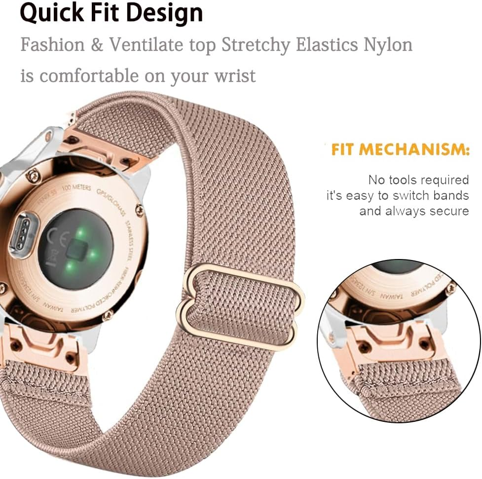 TUCOMO Elastic Nylon Wristband Compatible with Garmin Fenix 7S / Fenix 6S / Fenix 5S / Descent Mk2S, Quick Fit 20 Mm Loop Stretchy Replacement Strap for Garmin Epix Pro 42 Mm Men Women - Black image number 3