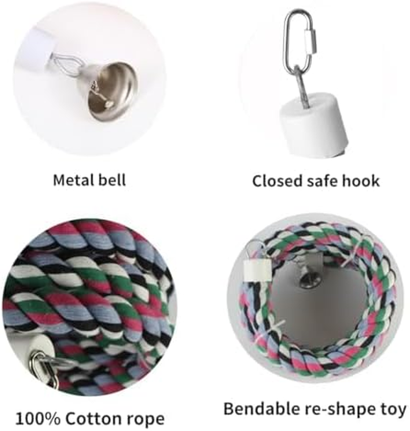 94.4Inch Length Colorful Cotton Bendable Rope Perch Swing Bird Chew Toys Amazon Parrots Cage Toys with Bell Swing Climbing Standing Bungee Bird Toys for Regular to Big Size Birds image number 3