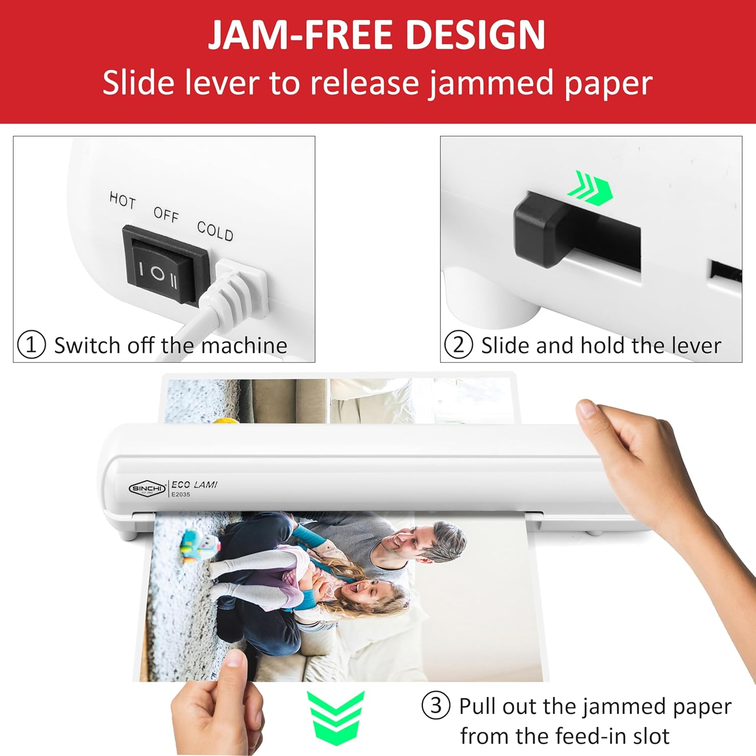 SINCHI A3 Laminator, 75-100-125 Micron, Thermal Laminating Machine with 10 Pouches for Home/Office/School, Hot & Cold, Jam Release Lever, Easy One-Click Operation image number 4