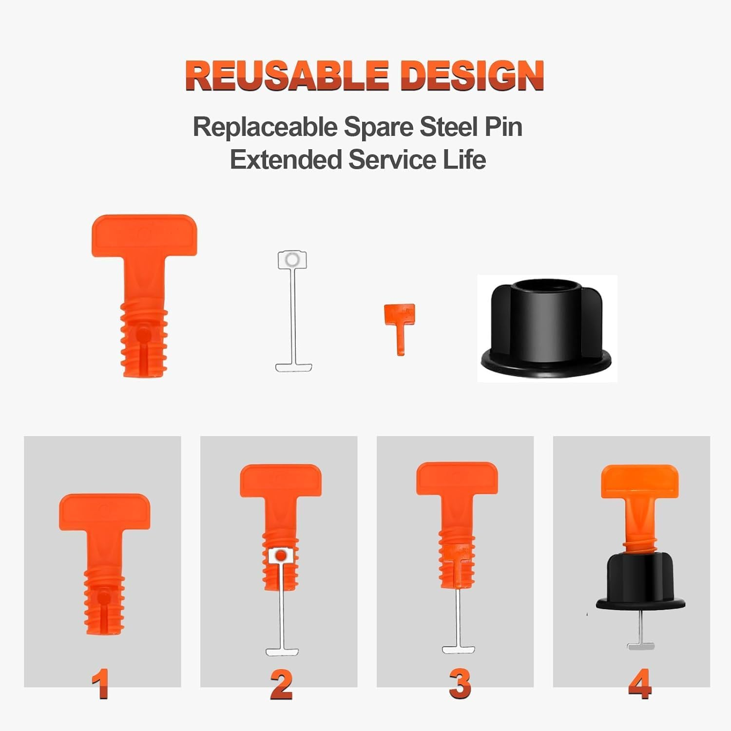 50Pcs Tile Leveler Spacers, Reusable Tile Leveling System Kit with Special Wrench, Tile Installation Tool Kit for Building Walls Floors image number 5