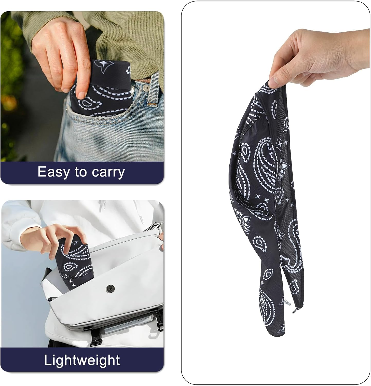 GERINLY 3 Pcs Do Rags for Men Skull Cap Breathable Bandana Hat Sweat Wicking Helmet Linner Beanie for Cycling Motorcycle - Black image number 5