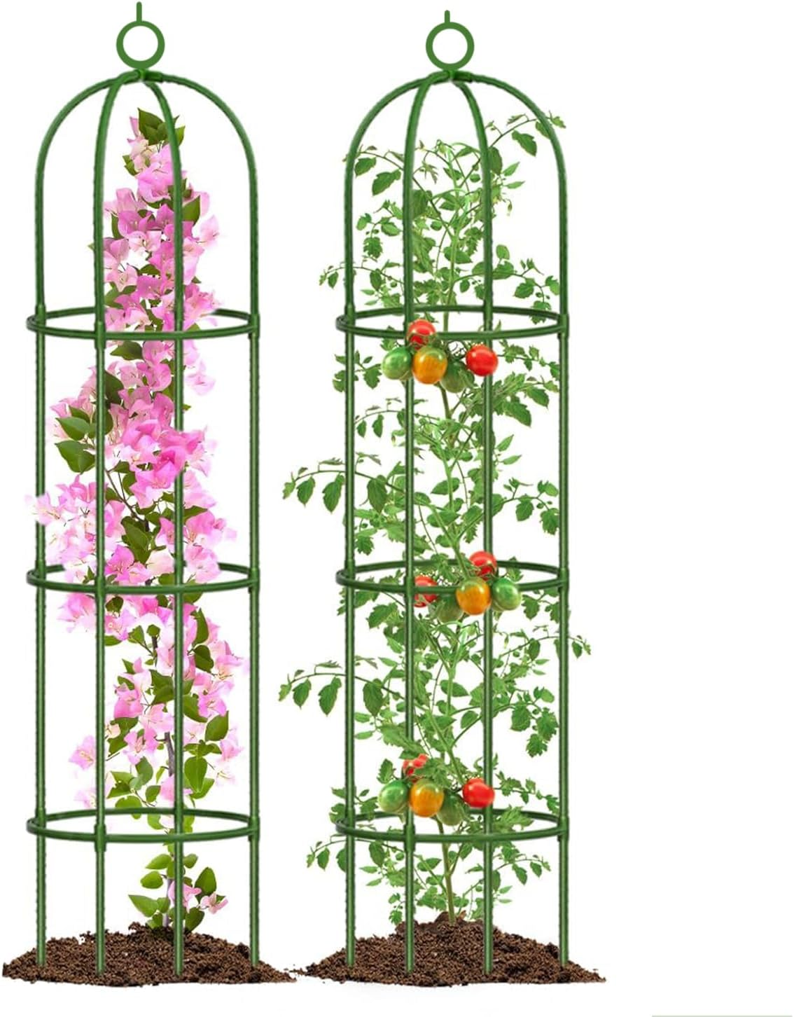 Ilamshar190Cm Garden Obelisk Trellis, 100% Metal, 6.3Ft, for Climbing Plants, Rose Bush round Trellis, Clematis Vines, Black Green Lightweight Plant Tower, for Indoor and Outdoor Use(1 Pack) image number 5