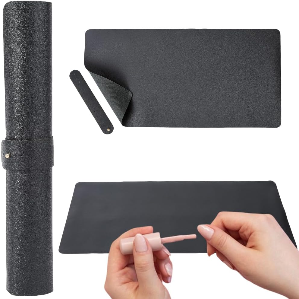 CABODYALS Pink Nail Art Table Mat Foldable Soft Single Side PU Leather Arm Hand Rest Pad Non Slip Waterproof Protective Washable Computer Keyboard Desk Mats for Home Manicure Salon Work Writing