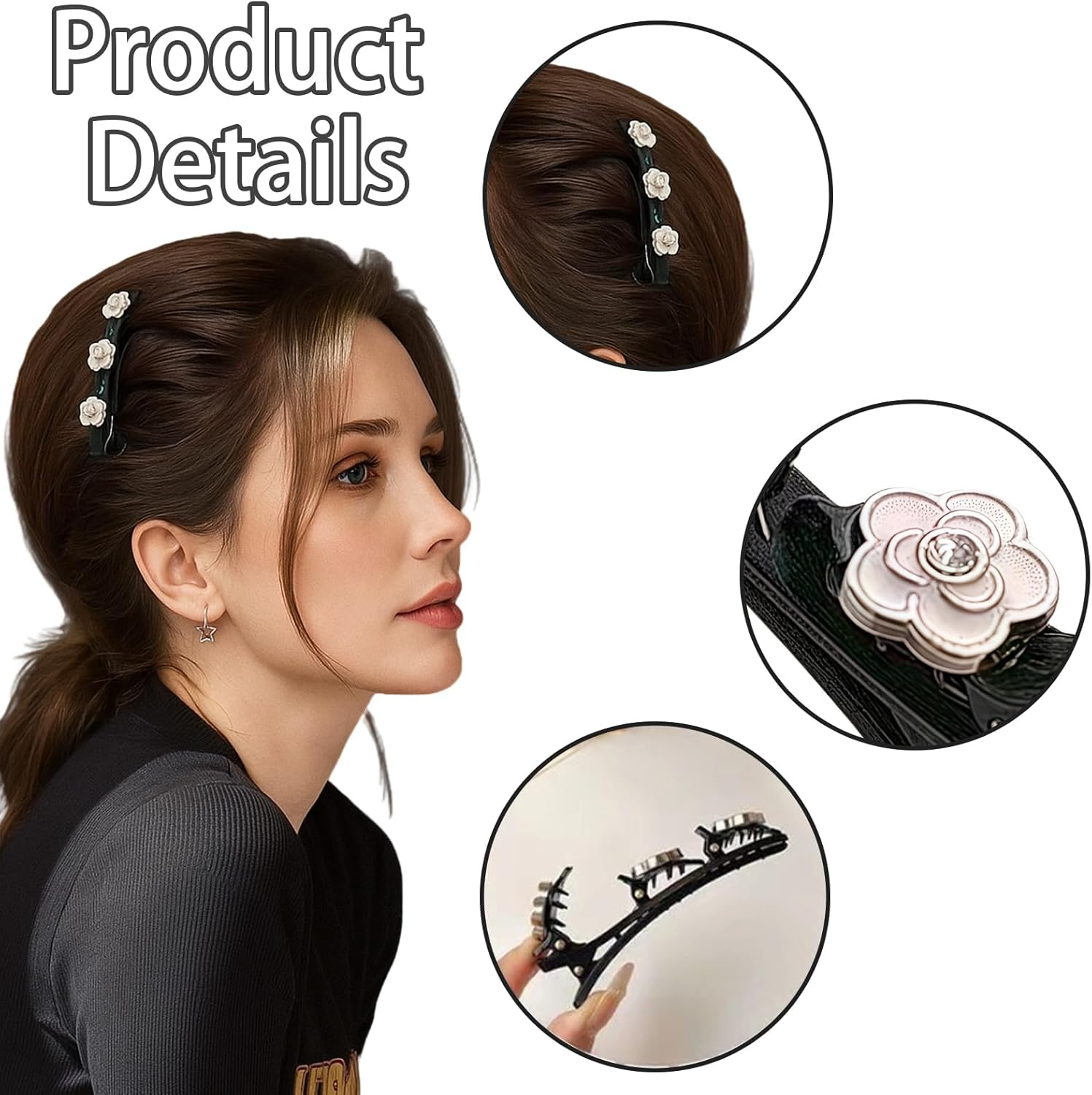 Pack of 5 Double Layer Hair Clip,Sskhe Women'S Braided Hair Clip,Flowers,Butterfly,Crystal Hair Accessories,Create a Variety of Elegant Hairstyles image number 5