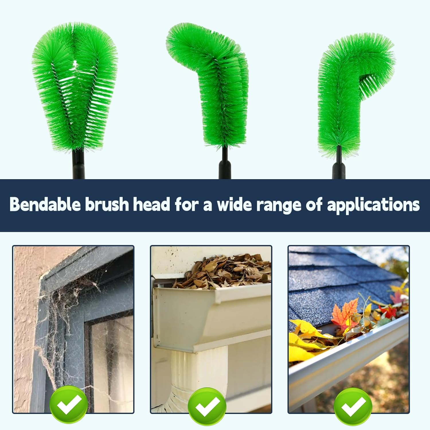 Gutter Cleaning Tools 10.5FT Long Gutter Cleaning Brush Telescopic Gutter Cleaner Tool Roofing Guard Cleaner Tool Gutter Guard Cleaning Brush for Cleaning Leaves Debris Window (Green) image number 1