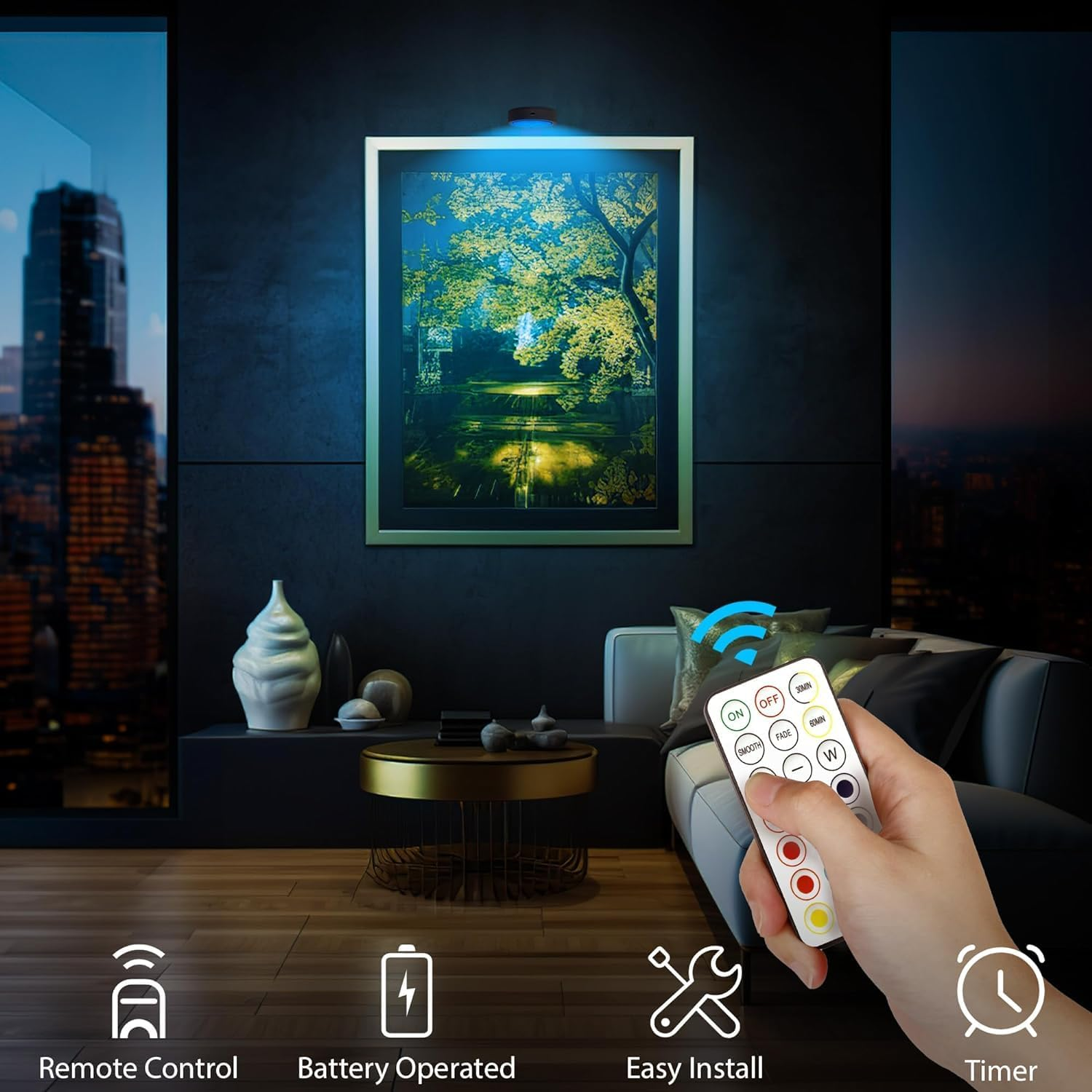 3PCS Picture Lights for Wall, Magnetic Painting Light with 13 Lighting Modes, Magnetic Led Painting Light Remote Dimmable and Timer for Wall Art, Craft Rooms, Home Decor and Nighttime (Black1) - Black1 image number 5