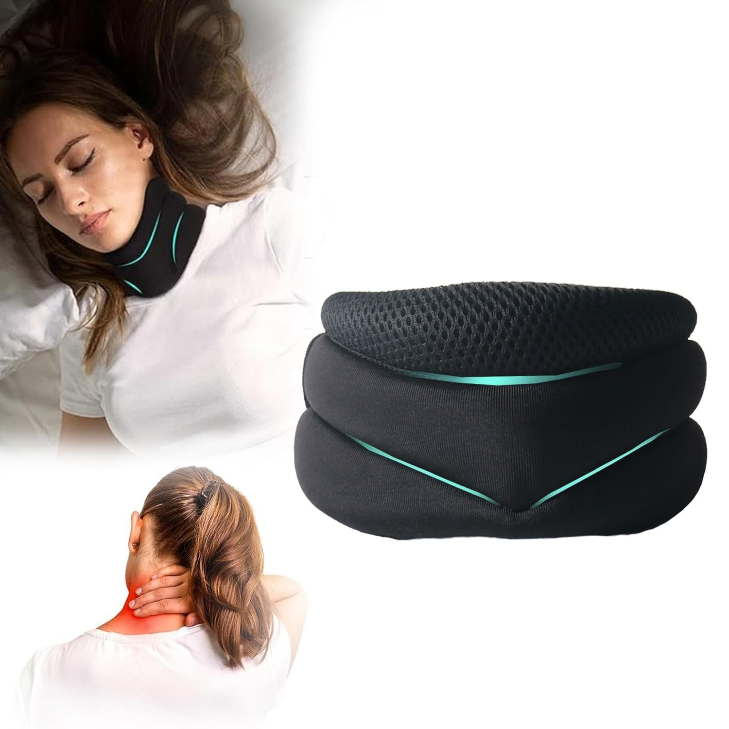 Cervicorrect Neck Brace,Soft Foam Neck Collar for Sleep,Neck Alignment and Snoring Relief,Cervical Spine Corrector Brace for Women and Men,Relieves Neck Pressure(Black) image number 3
