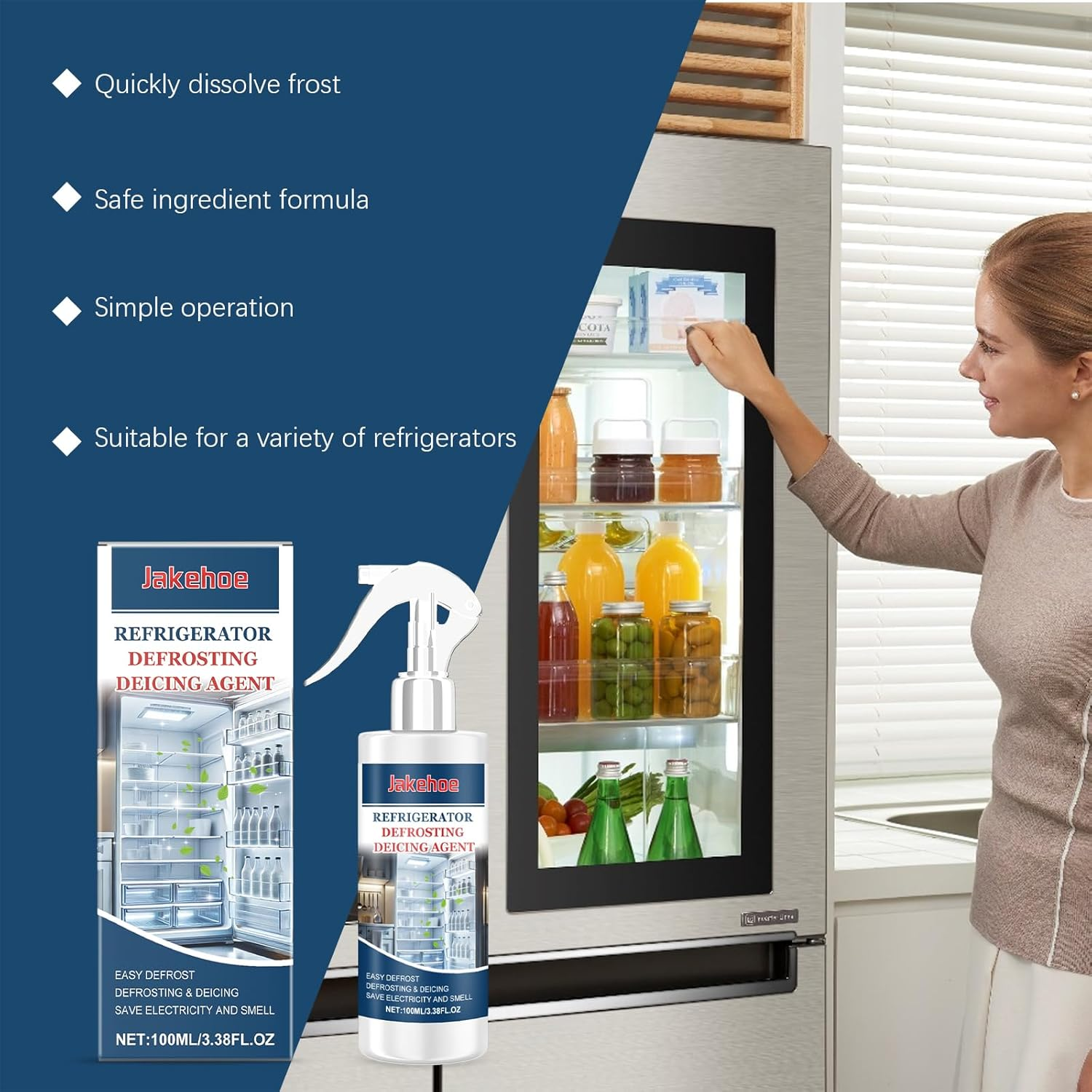 Refrigerator Defrosting Agent, 100Ml, Quick-Dissolving Ice and Frost Removal Spray, Mild Formula