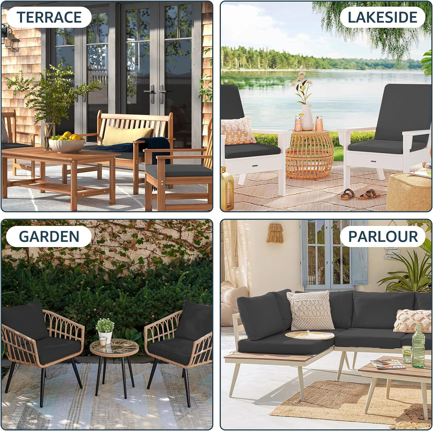 4Pcs Patio Seat Cushion Covers,60 X 60 X10Cm Thicken Patio Chair Cushion Cover, Dust-Proof Patio Seat Cushion Slicovers with Zipper,Slip Covers for Patio Garden Backyard (Gray) - Grey image number 5