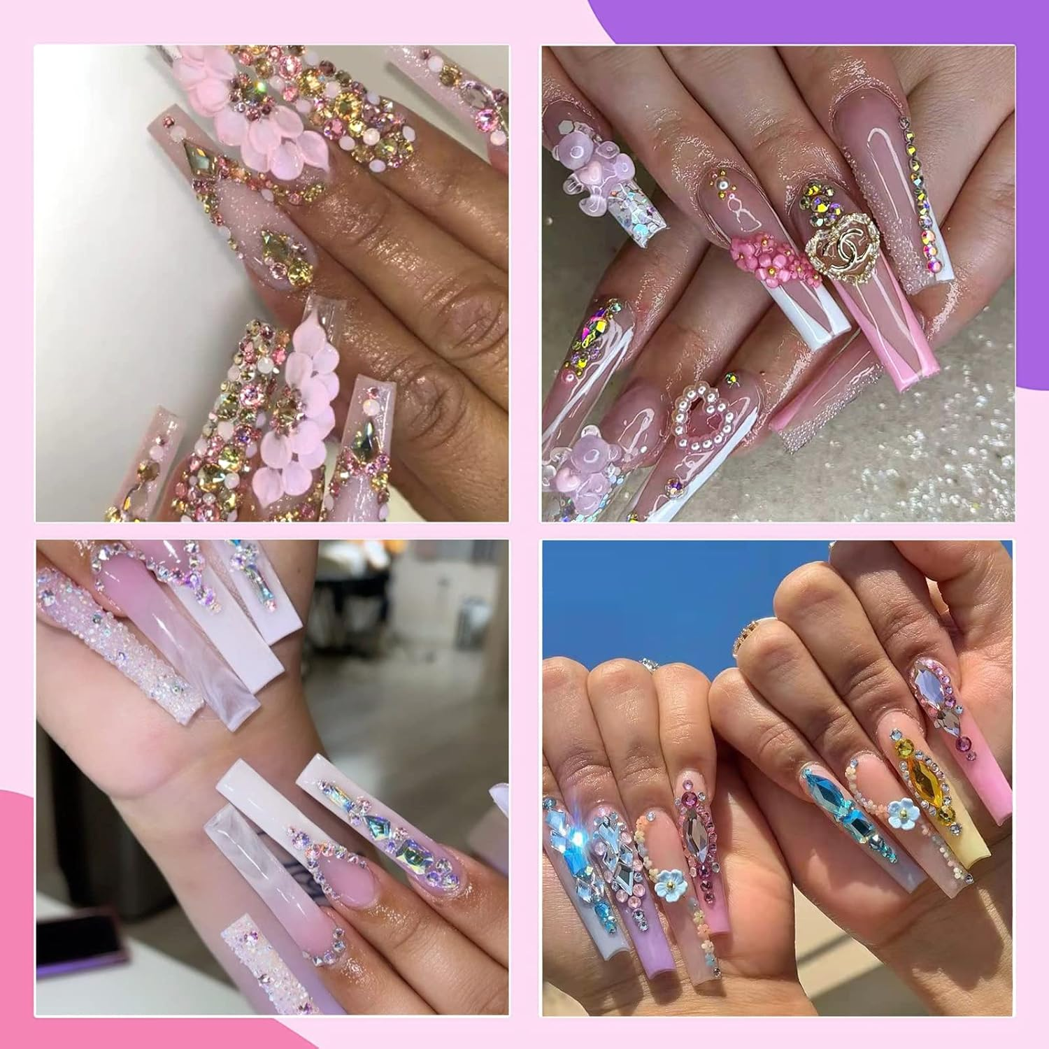 BELICEY Pink Crystal Rhinestones for Nails Kit Shiny Nail Stones Gems Multi Size Shape Nail Art Rhinestones Glass Flatback Diamonds Gems for Nail Jewels DIY Clothing Crafts Jewelry Accessories - Red image number 3