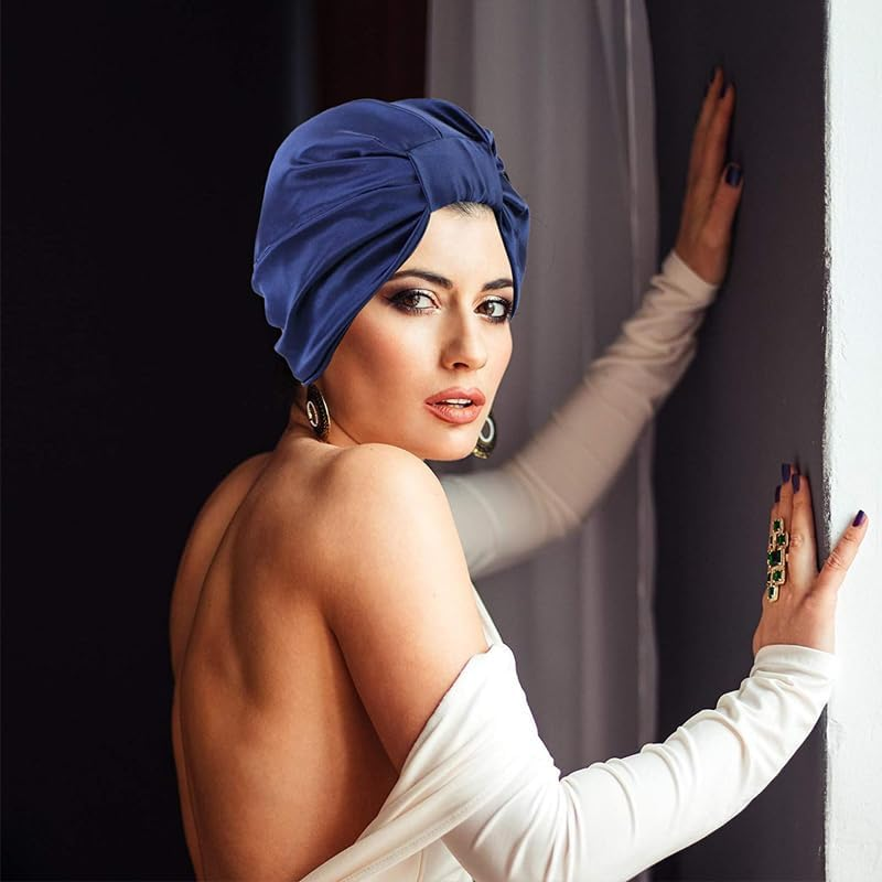 AIMALL Imitated Silk Sleep Cap for Women, 22.8 Inch Adjustable Night Hair Bonnet to Prevent Frizz, Split Ends, and Promote Natural Oil Dispersion, Universal Fit - Green X Khaki image number 2