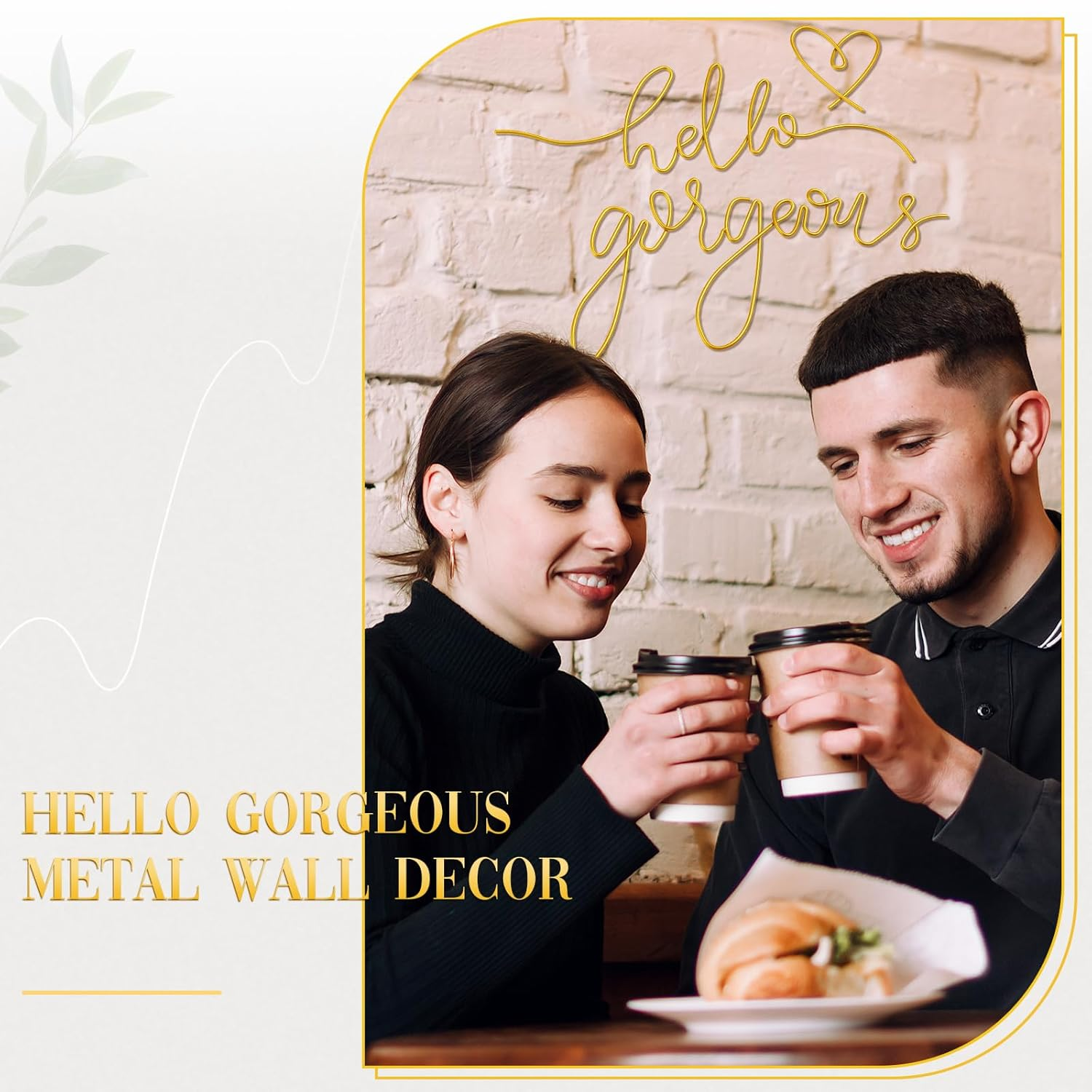 Hicarer Hello Gorgeous Metal Wall Art Decor Minimalist Decoration Metal Hello Gorgeous Decorative Sign for Living Room Office Bedroom Hotel Home Wall Decoration(Gold) - Gold image number 2