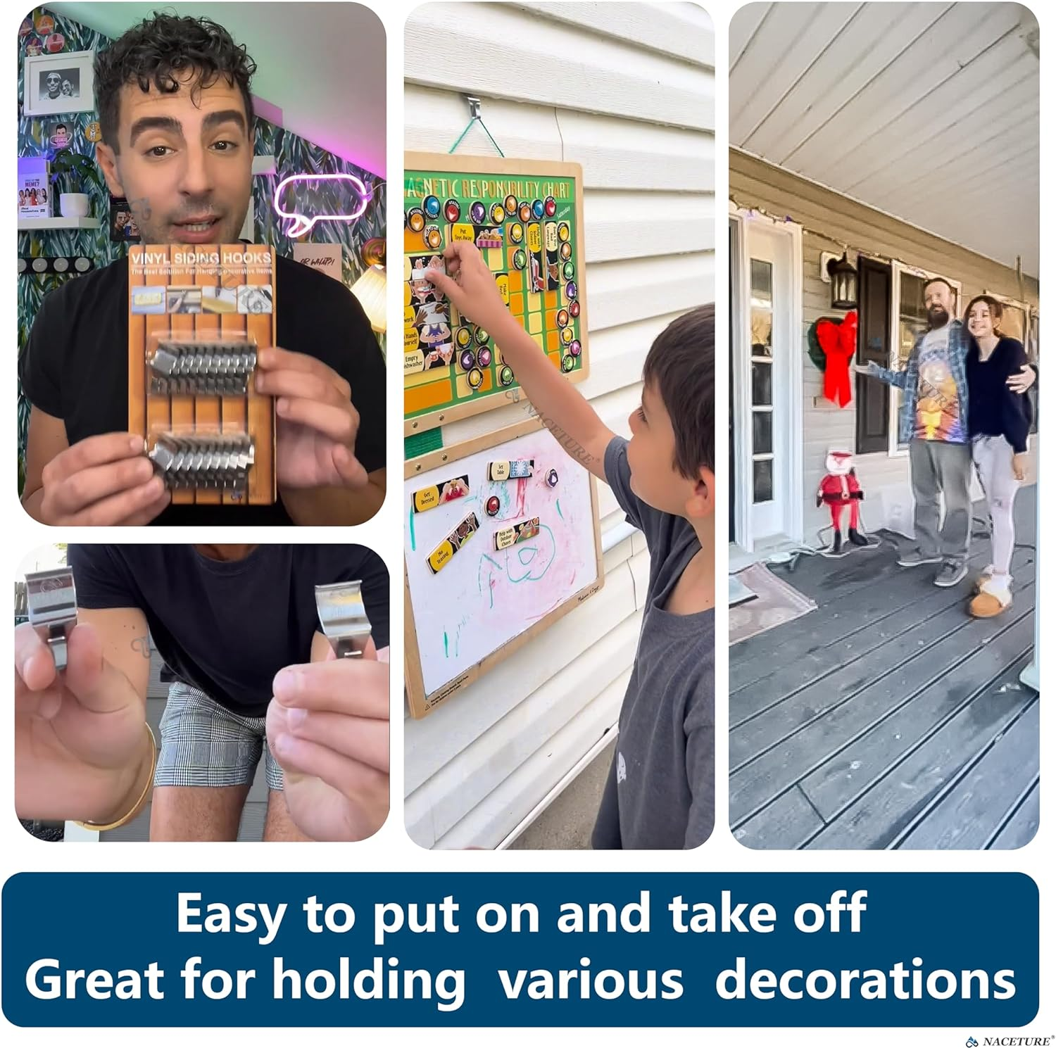 Vinyl Siding Hooks (10 Pack) | Heavy Duty Stainless Steel Outdoor Hooks for Hanging | Patio Siding Hooks for Porch Wall image number 3