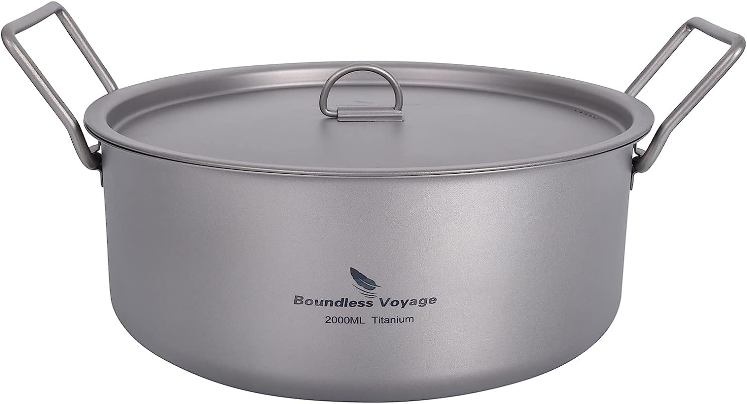 Boundless Voyage Outdoor Camping Titanium Pot 2L Stockpot with Lid Folding Handle Hiking Picnic Portable Big Capacity Soup Pot Home Kitchen Ti2054C image number 1