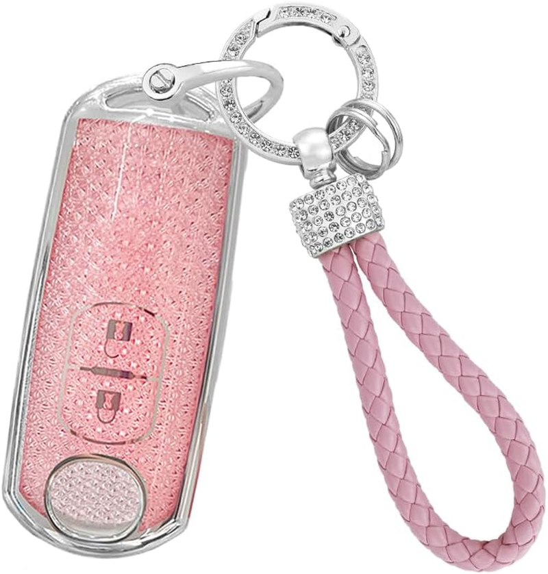 Ontto TPU Car Key Fob Cover Fit for Mazda 2 3 6 CX3 CX4 CX5 CX6 CX7 CX8 CX9 CX-30 CX-50 CX-70 CX-90 MX-30 MX-5 Atenza Axela Key Case Holder Keychain Shell Keyring Bag Bling Accessories Pink A