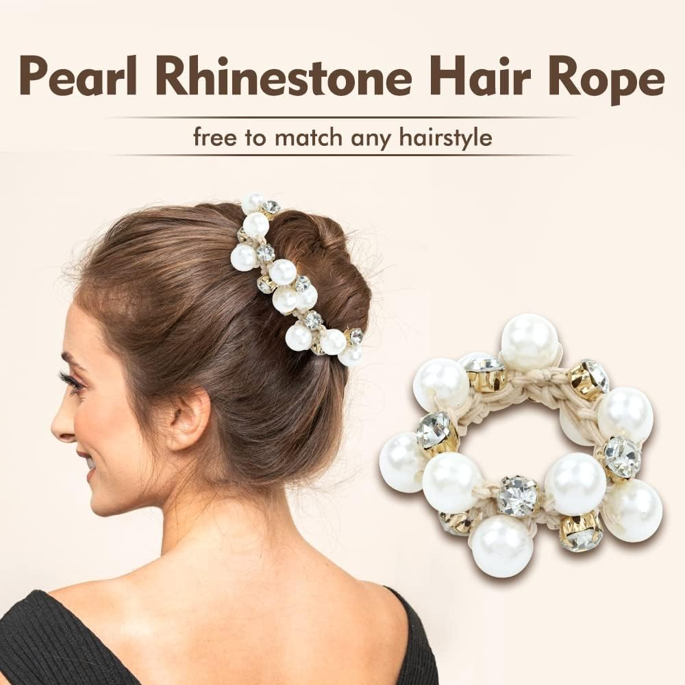 Taicols Pack of 4 Scrunchies Crystal Pearl Hair Bobbles for Women, Pearl Hair Accessories, Hair Ropes, Hair Bobbles, Strong Elastic Stretchy Hair Bands, Crystal Ponytail Holder, Hair Bobbles for Women and Girls image number 3