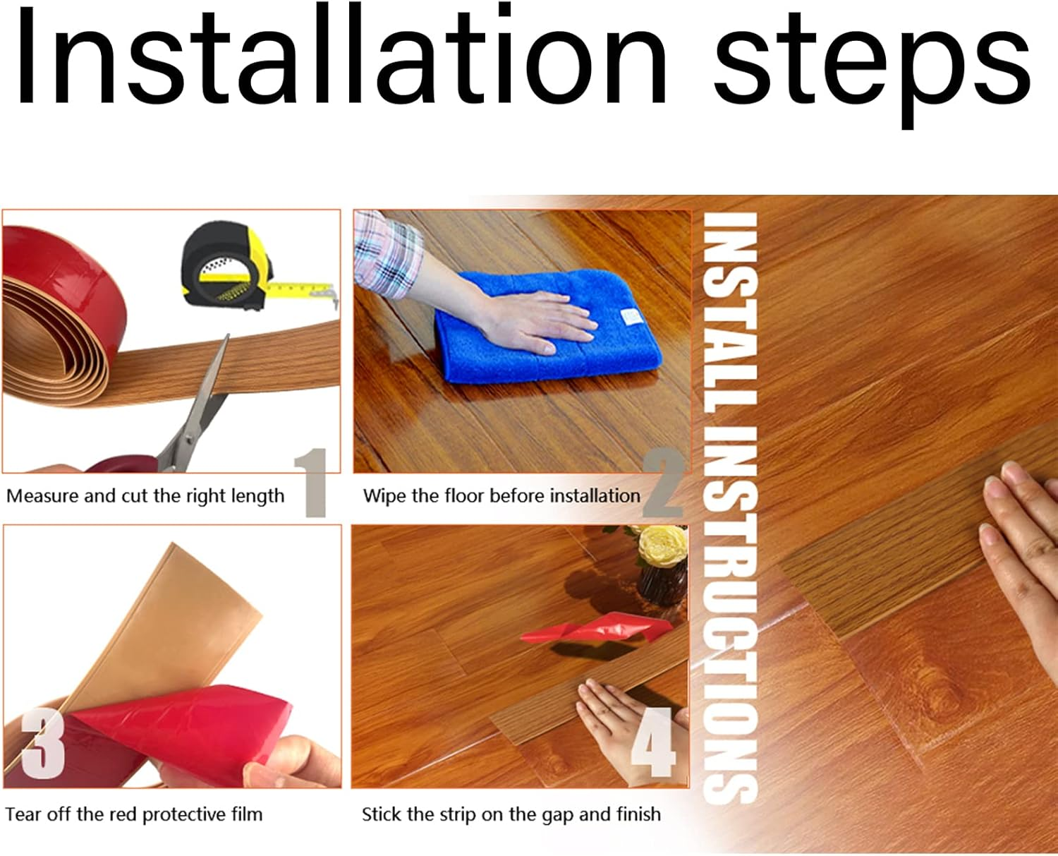 Floor Transition Strip, Self Adhesive Vinyl Floor Edging Trim Transition Strip, Floor Cover Strips, Laminate Floor Strip 1.5&rdquo; Wide Vinyl Floor Flat Divider Strip for Joining Floor Gaps (Brown) image number 4