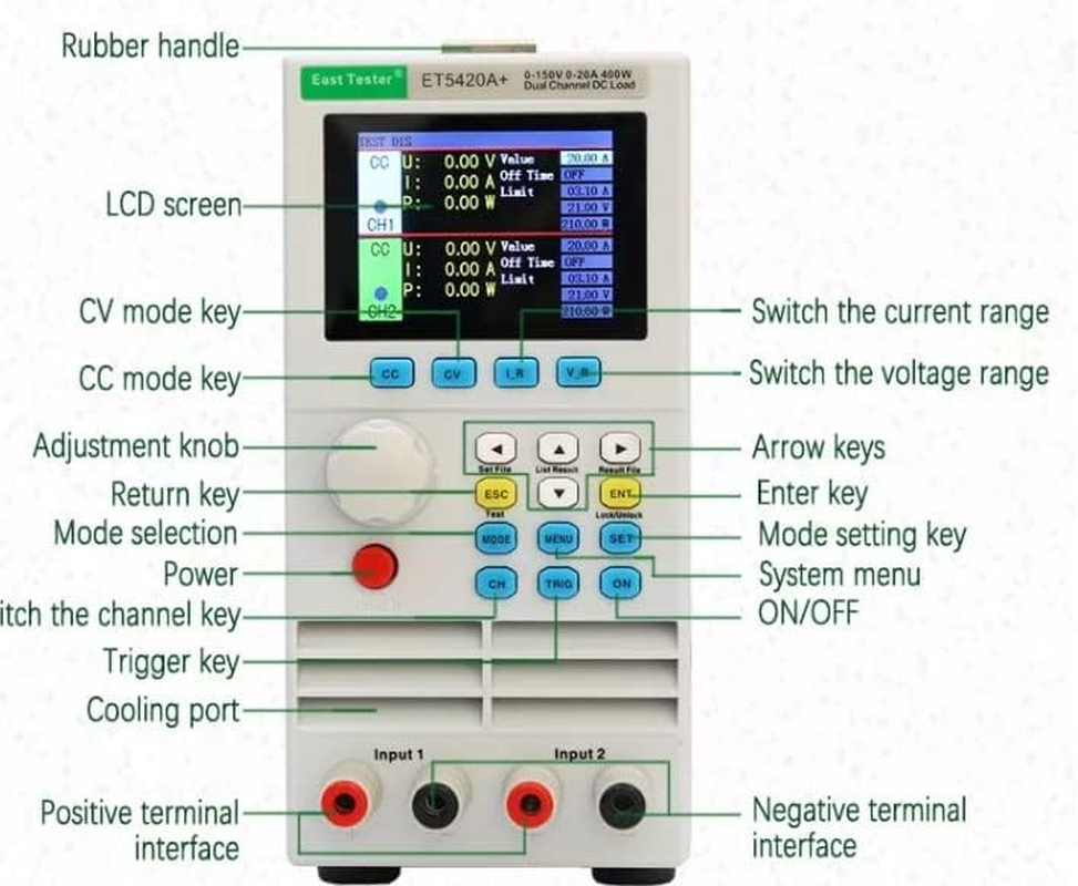East Tester 400W Electronic Load Tester 0-150V,0-20A*2, Double Channels Battery Tester,Supply Software，Et5420A+