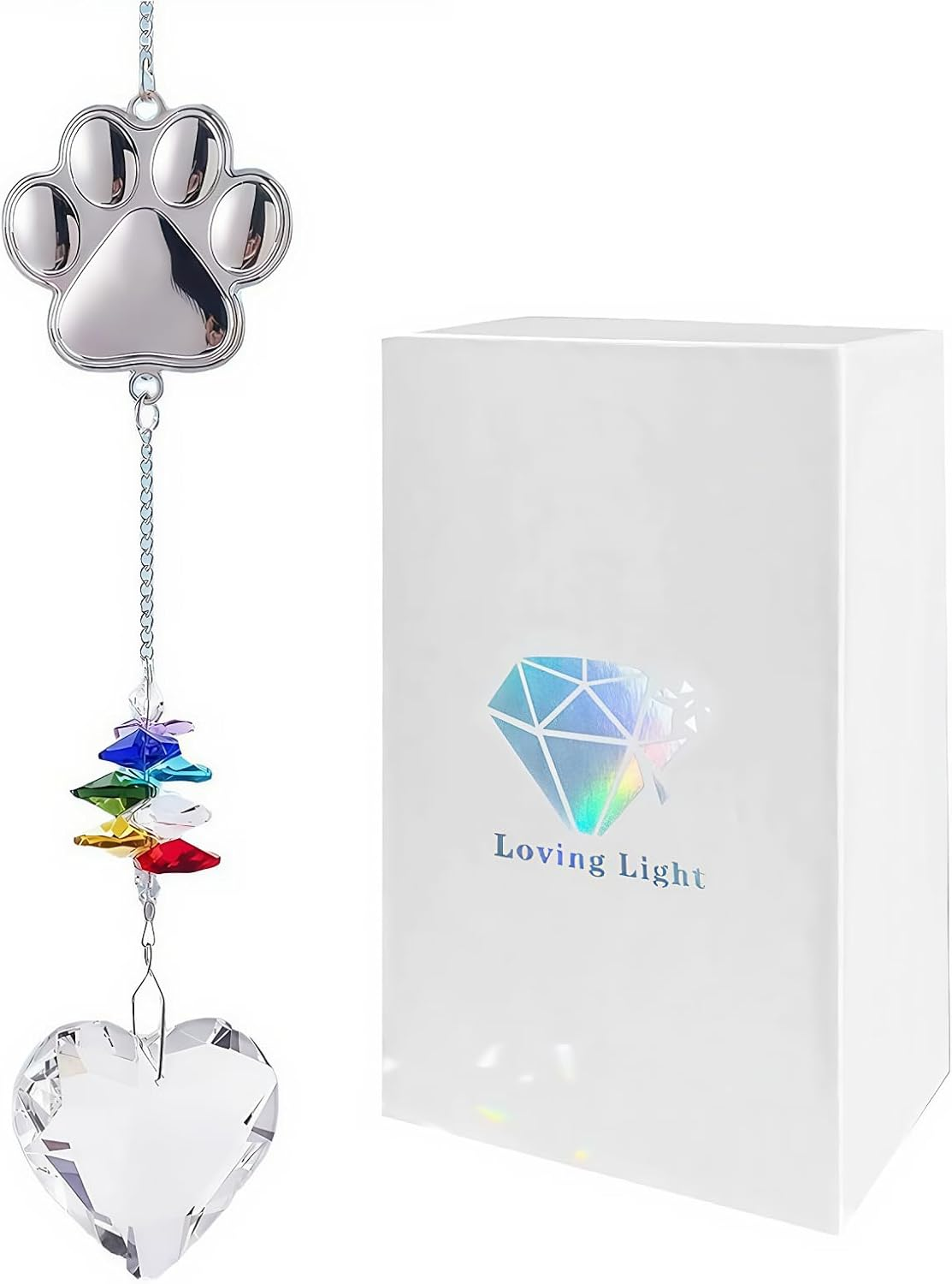 YOJAWE Pet Memorial Sun Catcher &ndash; Heartfelt Dog and Cat Remembrance Gift, Personalized Paw Design with Durable Hooks, Colorful Star Anise Bead and Crystal Clear Heart Shaped Prism image number 3