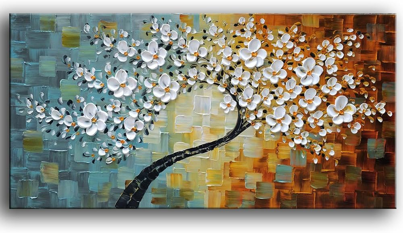 (24X48Inch (60X120Cm), Ys-0010) - Yasheng Art -100%Hand-Painted Contemporary Art Oil Painting on Canvas Texture Palette Knife Tree Paintings Modern Home Interior Decor Abstract Art 3D Flowers Paintings Ready to Hang 60Cm X 120Cm image number 5