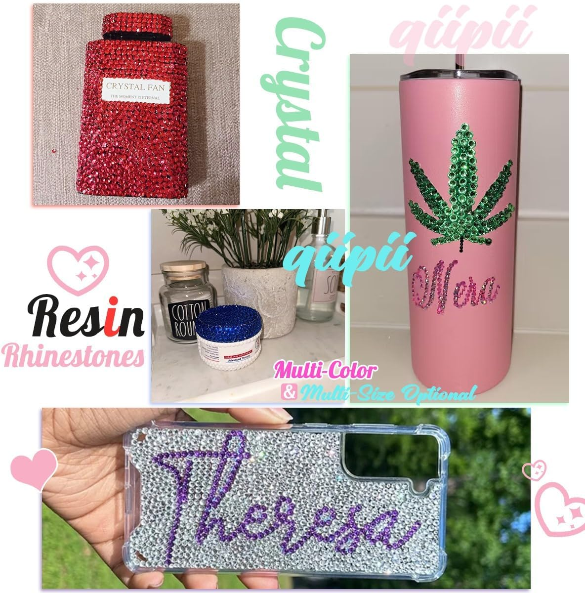 Qiipii Blue Zirconia Crystal Resin Rhinestone with Jewelry Glue B7000 for Crafts Stunning Flat Bottom Stones Teal Blue Gems 2Mm to 6MM Diamonds Turquoise Crystals for Nail