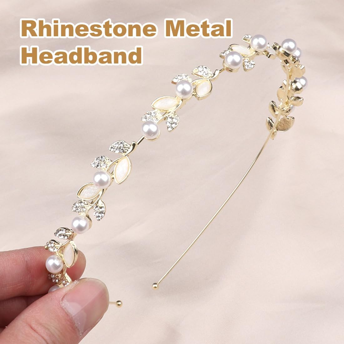 WUSJCOF Bridal Headband Wedding Hair Band Faux Pearl Rhinestone Hair Crown Crystal Pearl Bridal Tiara Hair Bands Elegant Accessories image number 1