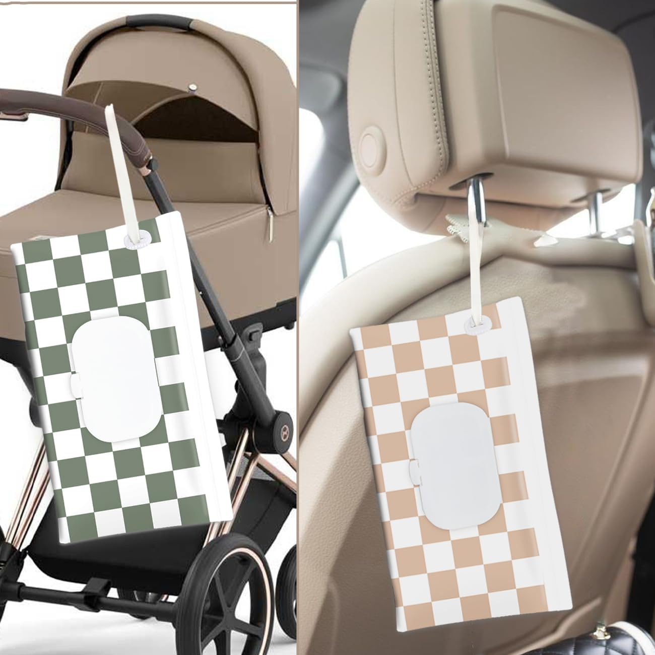 Baby Wipe Holder, 3-Pack Portable Refillable Wipe Dispenser, Waterproof & Dustproof Travel Baby Wipes Case, Reusable Diaper Wipe Container with Checkerboard Design