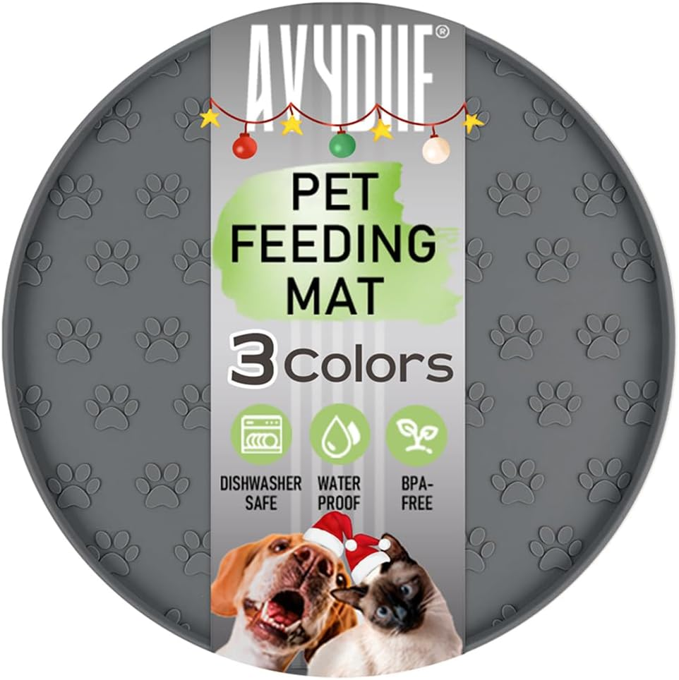 AVYDIIF Pet Feeding Mat, Waterproof Anti-Slip Placemats for Dog Cat Bowl Silicone Pet Food Mat, Raised Edge Prevent Spills on Floor & Carpet, Dishwasher Safe (1 Beige, 28 X 28 Cm)