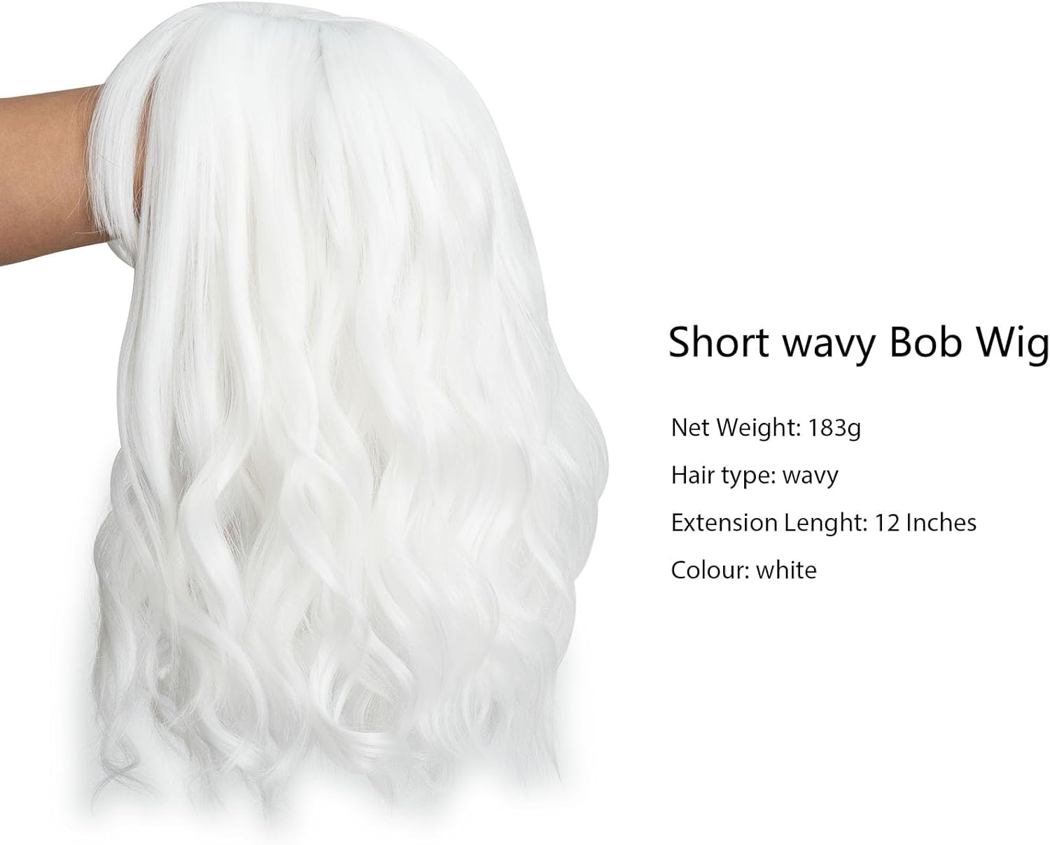 Luxiremi Wigs Snow White 12 Inch Short Shoulder Length Curly Wavy Bob with Fringe Synthetic Cosplay Wigs for Women Carnival image number 3