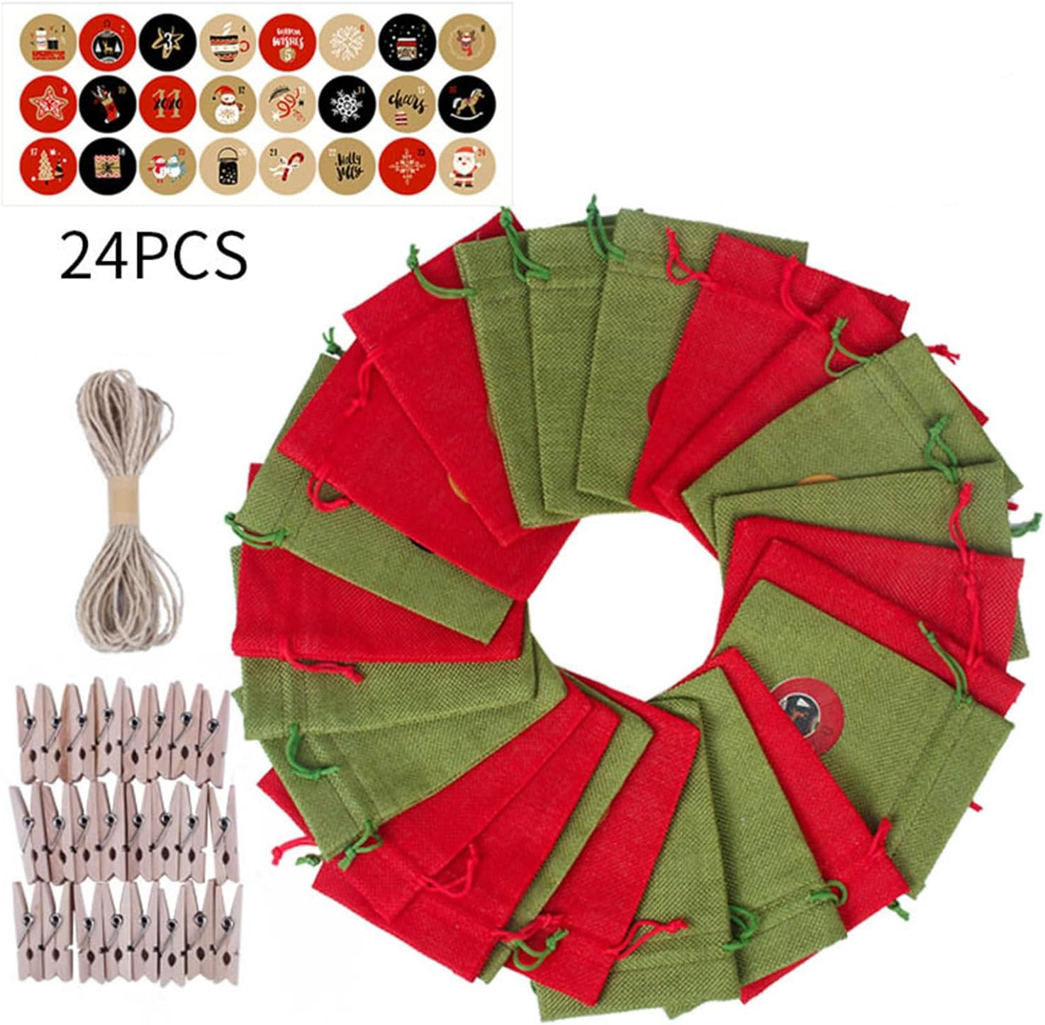 24 Pcs Christmas Linen Bags with Drawstring 10 X 14Cm Christmas Favor Bags Jewelry Candy Pouches Sacks Christmas Burlap Bags for Wedding Christmas Festive DIY Craft image number 1