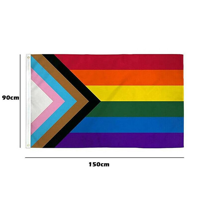 AIMALL Progress Pride Rainbow Flag &ndash; 3X5Ft (90X150Cm) LGBTQ+ Gay Lesbian Pride Banner with Grommets for Indoor & Outdoor Use, Lightweight Polyester, Perfect for Mardi Gras Party Decoration