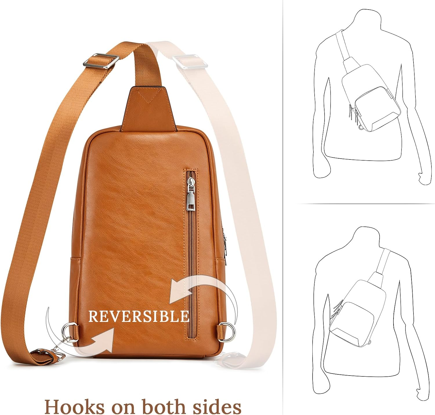 S-ZONE Sling Bag for Women Men RFID Blocking Genuine Leather Crossbody Backpack Sling Purses Fashion Travel Daypack Chest Bags Ladies image number 3