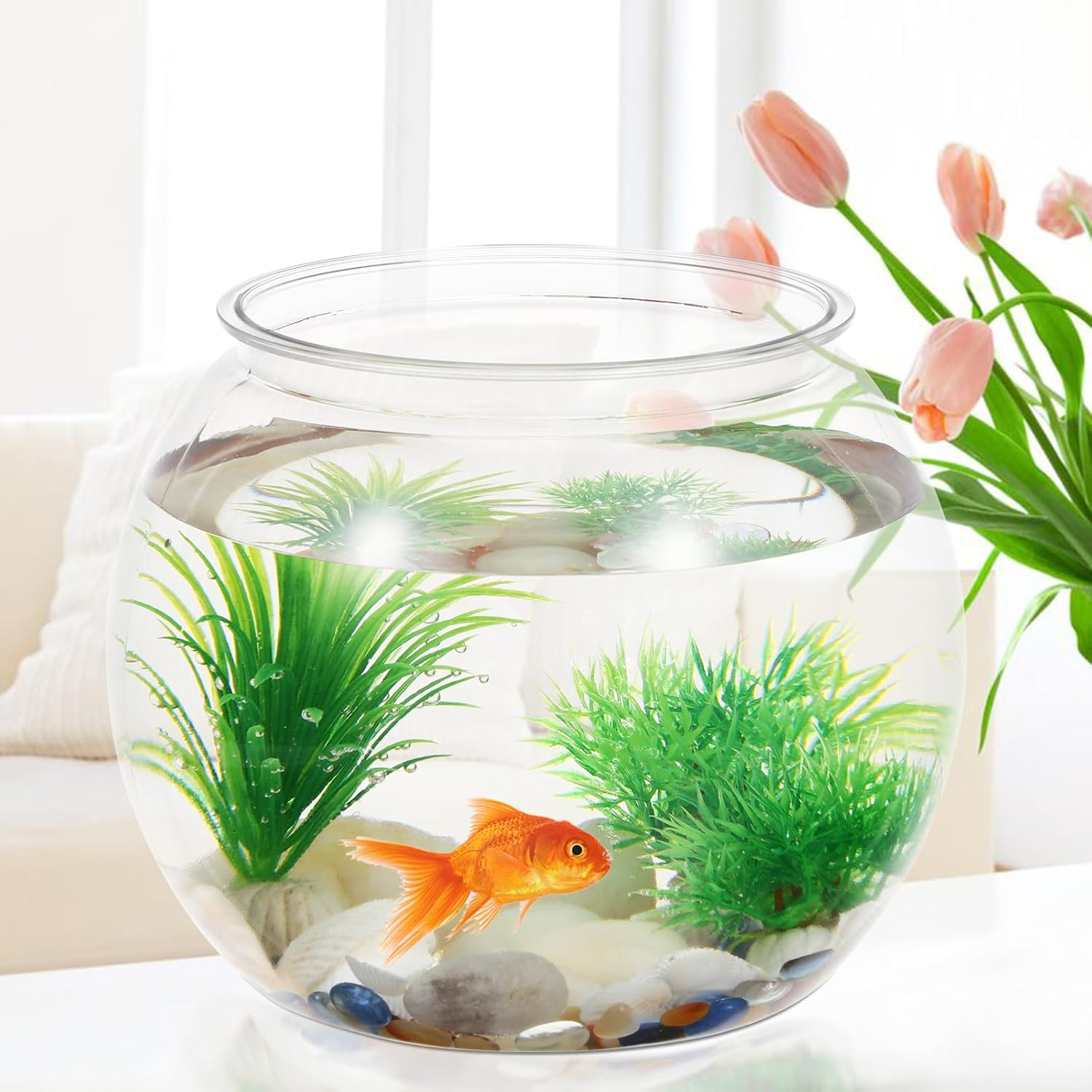 UKCOCO Plastic Fish Bowl : Desktop Aquarium, Clear round Fish Bowl, Pet Material, 8. 65X8. 65X6. 88 Inch, Transparent image number 5