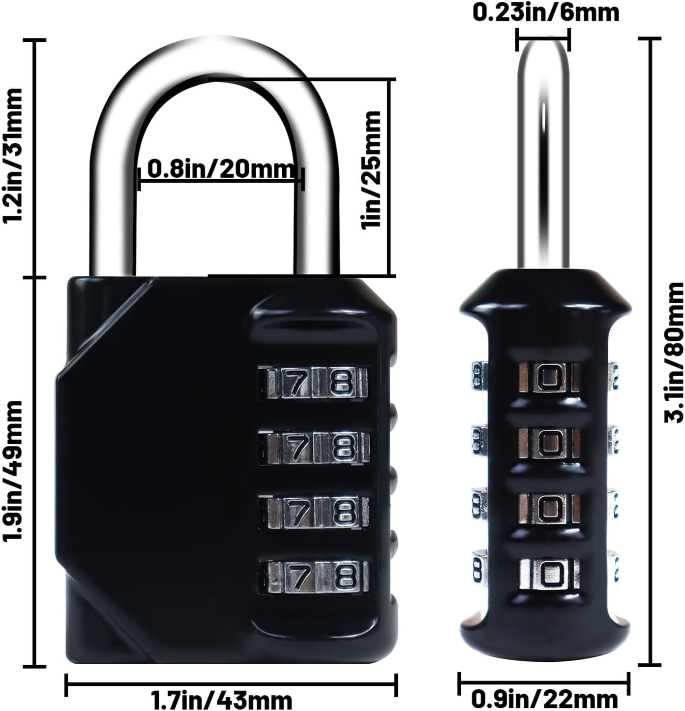 Combination Lock, 4 Digit Resettable Padlock for School Gym Sports Locker, Fence, Toolbox, Case, Cabinet Storage- Easy to Use and Set (Black) - Red image number 3