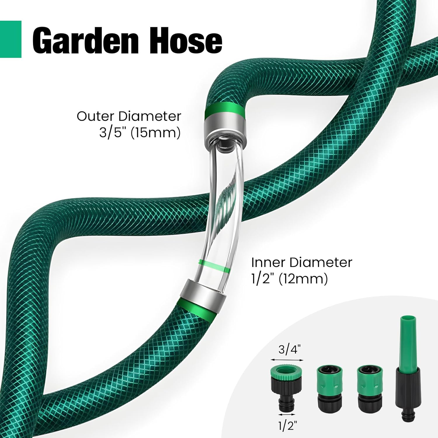 Advwin Garden Hose 15M/50Ft, Water Hose with Nozzle, No Kink and Lightweight Garden Water Pipe, High Burst Strength, 1/2", 3-Layer Weaving Design, Leak-Proof
