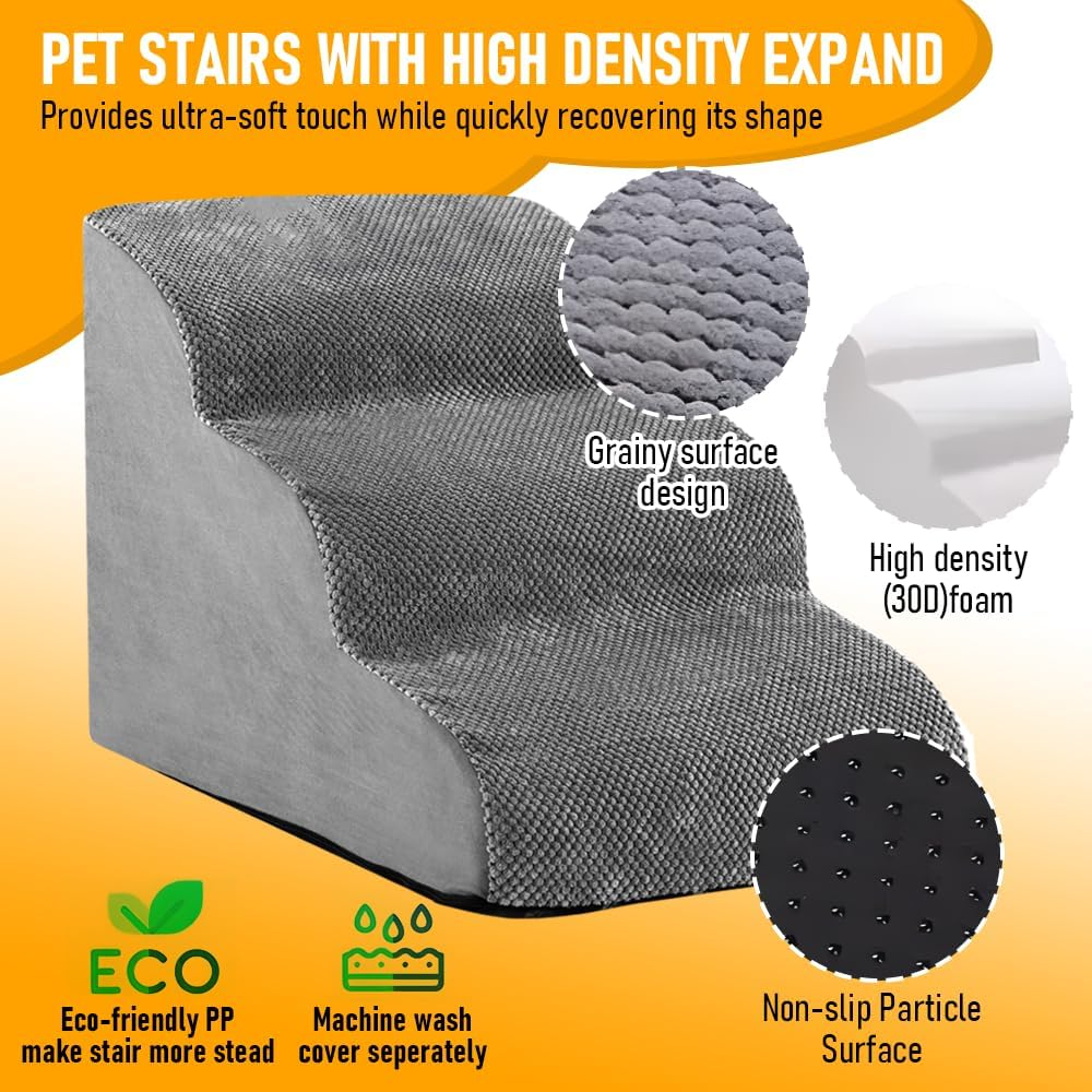 Dog Stairs 3 Tiers Dog Steps Pet Ramp Stairs for Couch and Bed Non-Slip 3-Step Pet Stairs, Small Dog Cat Ramp Pet Dog Steps 3 Tiers Training Stairs, Removable and Washable Case (3Tiers)